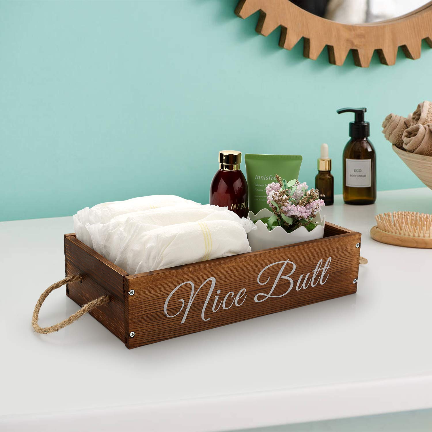 Funny Toilet Paper Holder - Rustic Farmhouse Bathroom Decor Box with Storage Organizer | Wooden Bathroom Accessories for Farmhouse & Rustic Home Decor | Perfect for Powder Rooms, Guest Baths & Country Style Homes
