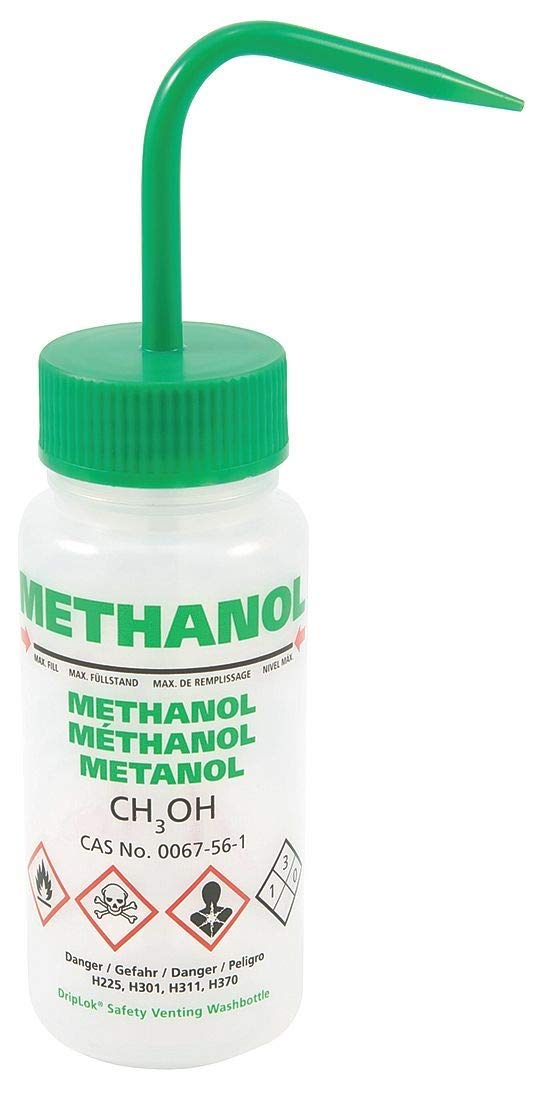 506485-0004 Multi-Lingual Wide Mouth Wash Bottles, 250ml Methanol Wash Bottle for Laboratory, Science Experiments & Cleaning - Ideal for Chemical Storage, Lab Work & DIY Projects