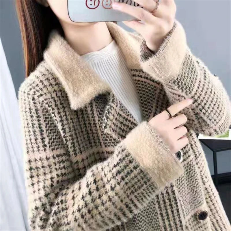 2023 Women's Winter Wool Plaid Coat - Medium Long Thick Square Overcoat with Long Sleeves | Korean Fashion Trend | Warm Outerwear for Fall and Winter | Perfect for Office, Dating & Holiday Outfits