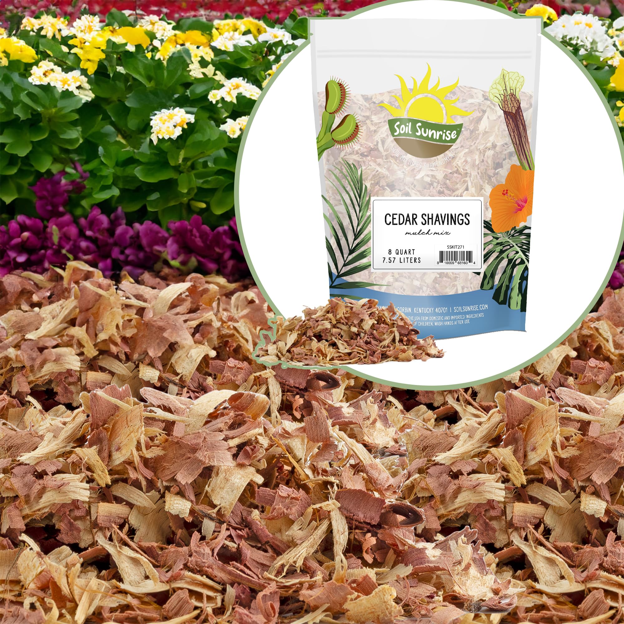 Natural Cedar Shavings Mulch - 8 Quarts | Organic Garden Mulch & Small Animal Bedding for Hamsters, Rabbits & Chickens | Ideal for Weed Control, Moisture Retention & Pet Comfort