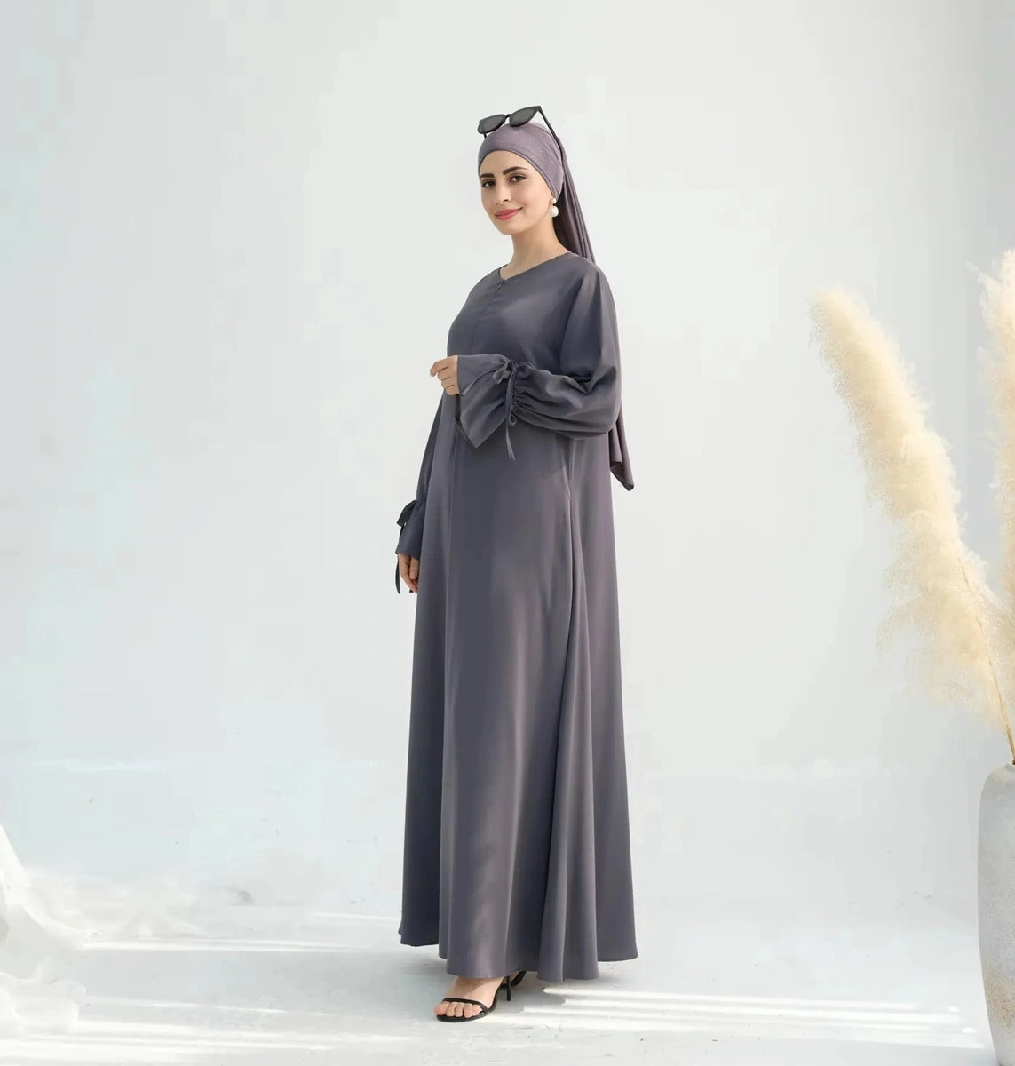 Elegant Nida Cuffed Sleeve Abaya Dress #25938 - Modest Islamic Prayer Dress for Women, Perfect for Mosque, Eid & Special Occasions