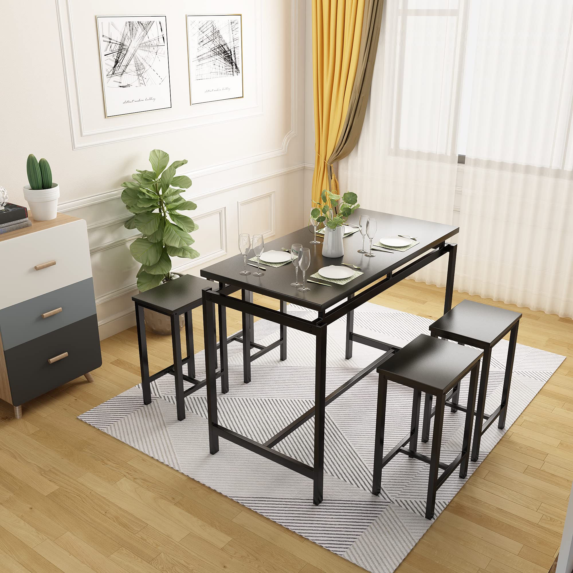 AWQM 5-Piece Modern Dining Table Set with 4 Chairs - Kitchen Breakfast Bar Table & Stool Set for Pub, Living Room, Breakfast Nook - Easy Assembly Home Furniture for Small Spaces & Apartments