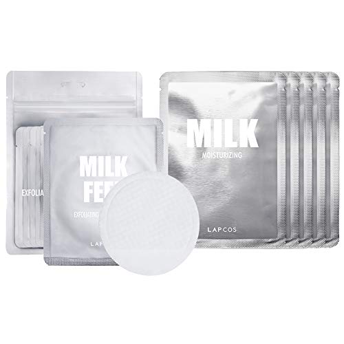 LAPCOS Exfoliating Cleansing Pad & Milk Mask Set (10-Pack) for Acne & Aging Skin - Korean Beauty Skincare Routine