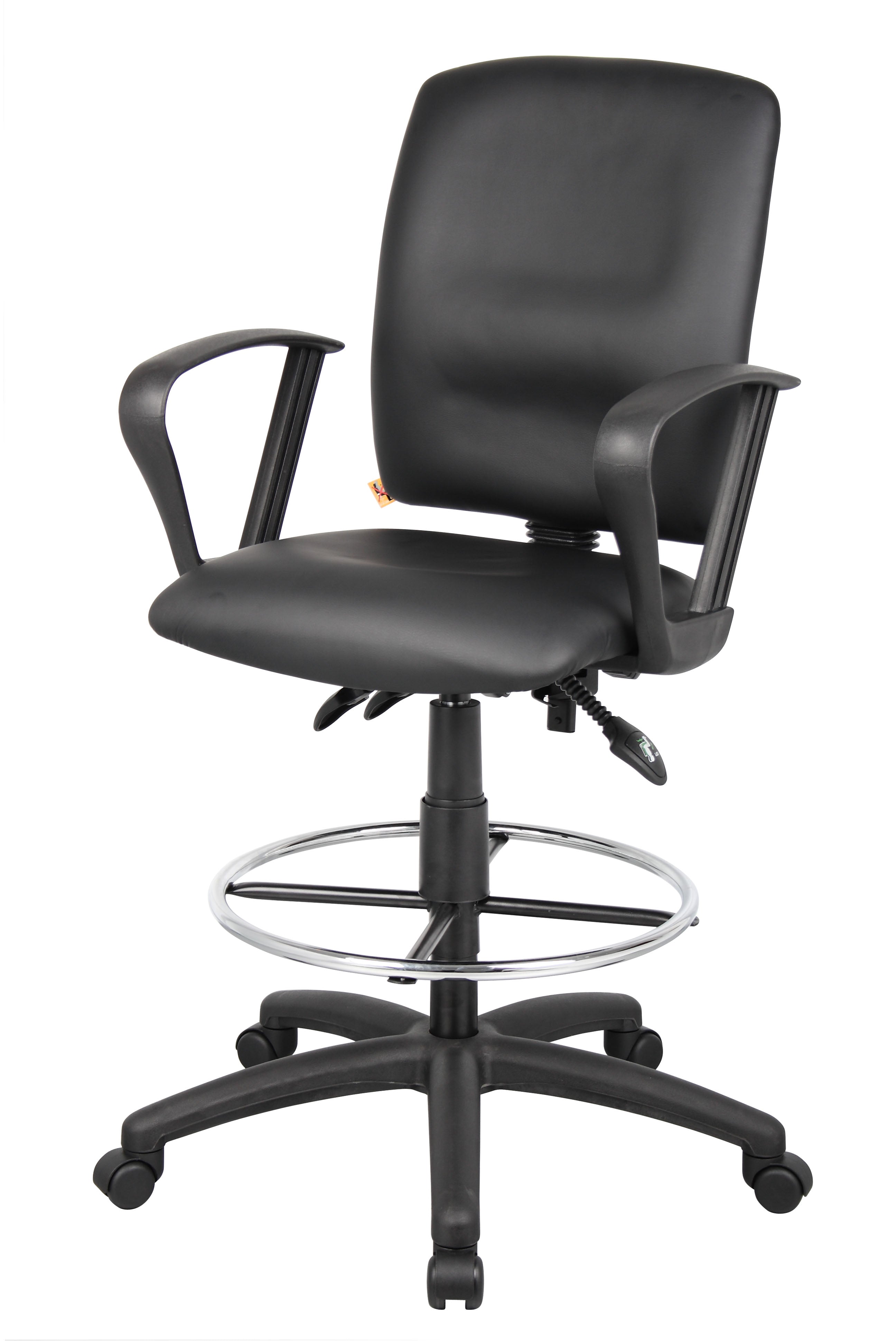 Boss Drafting Stool with Black Leather Seat - Adjustable Height Office Chair (Models B1645, B1646, B1647) - Perfect for Architects, Artists & Home Office Workspaces