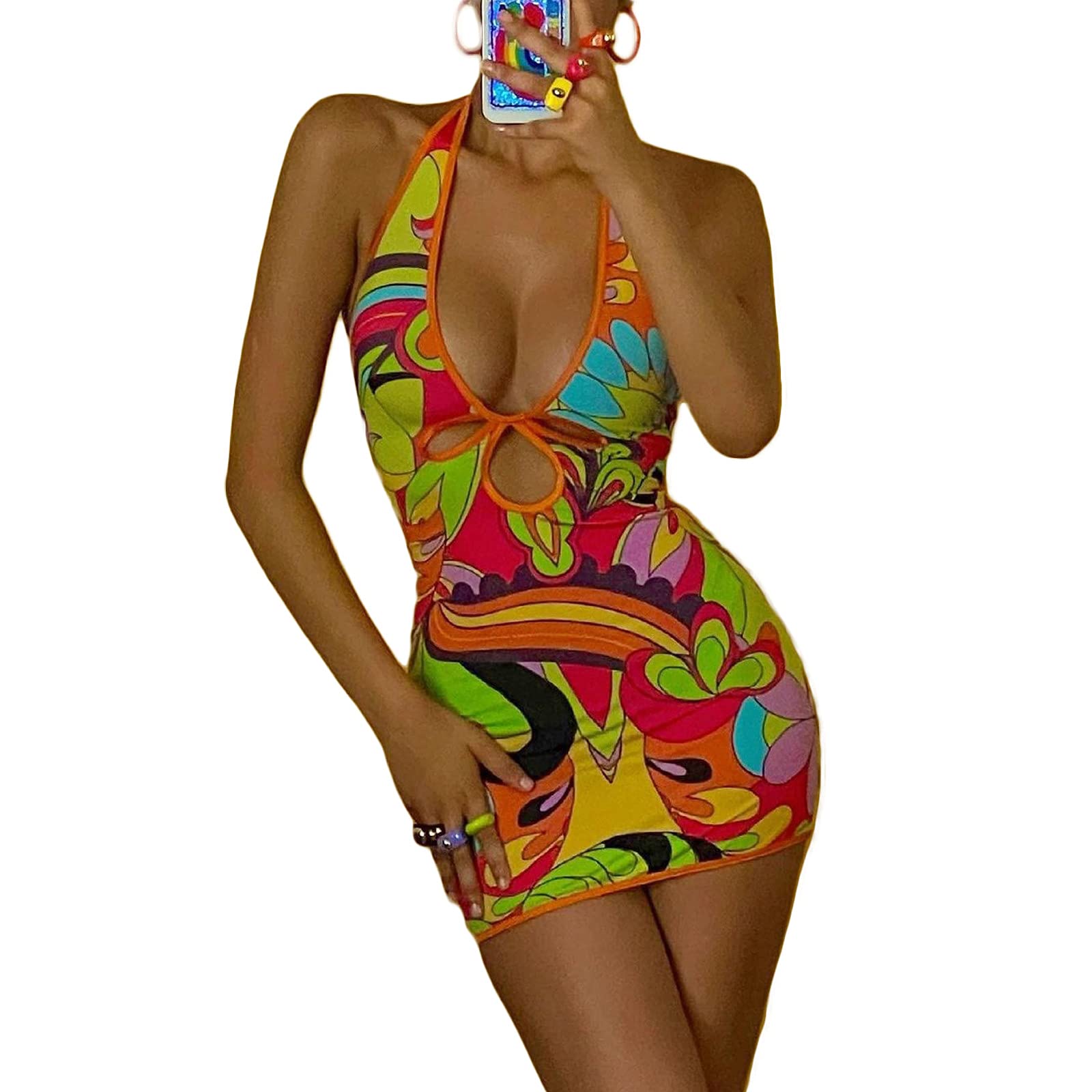 Y2K Vintage Sexy Dress for Women - 90s Retro Print Slim Fit Hot Dress | Summer Streetwear & E-Girl Fashion | Perfect for Parties, Clubbing & Instagram Outfits