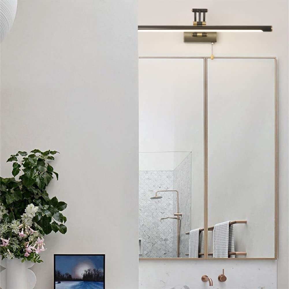 Modern Adjustable Black Copper LED Vanity Mirror Light - 58cm Linear Bathroom Wall Fixture with Pull Chain Switch for Makeup & Grooming | Perfect for Dressing Rooms, Bathrooms & Luxury Home Decor