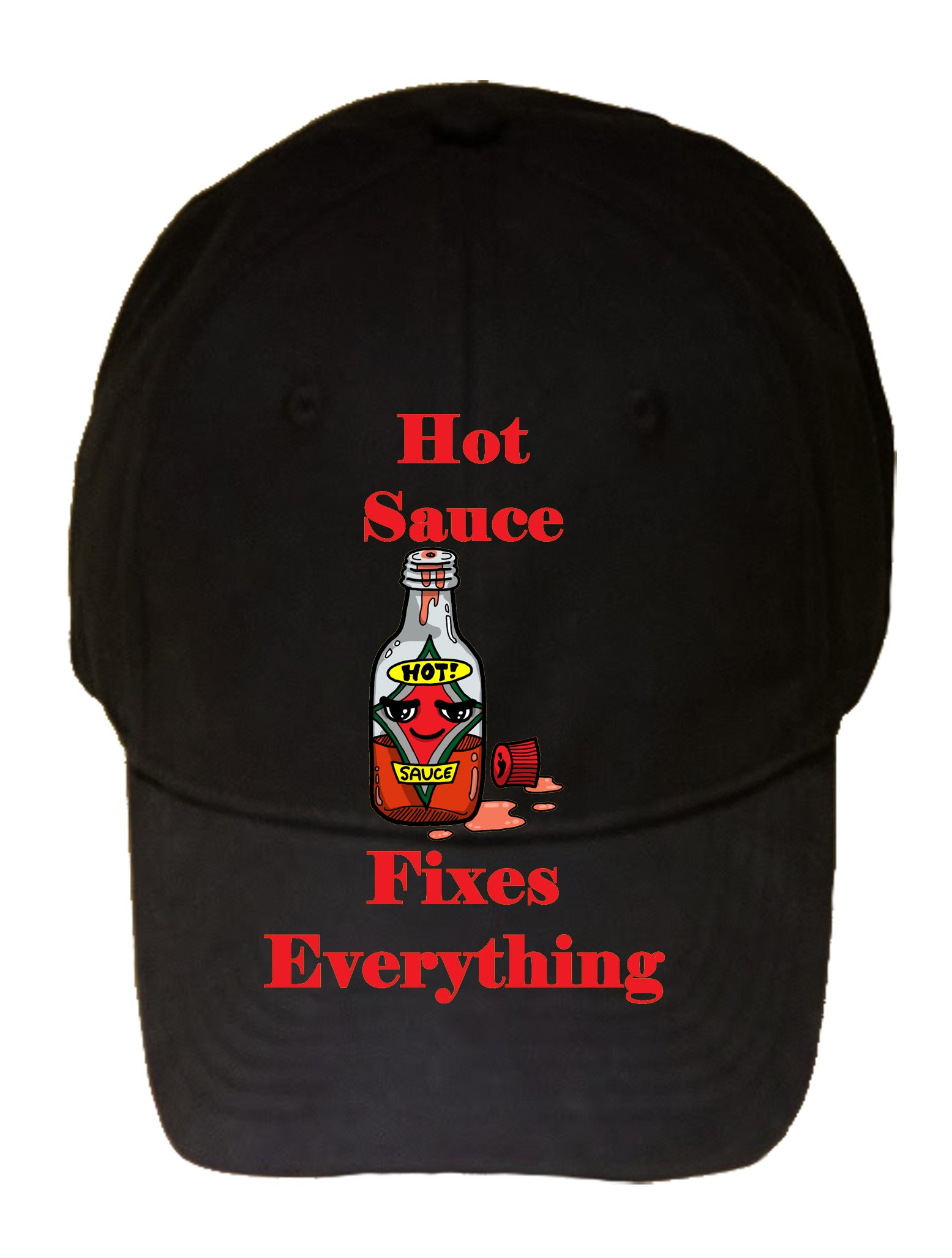 Hot Sauce Fixes Everything Funny Food Cartoon Adjustable Cotton Hat - Perfect for Cooking, BBQ, Gifts & Casual Wear