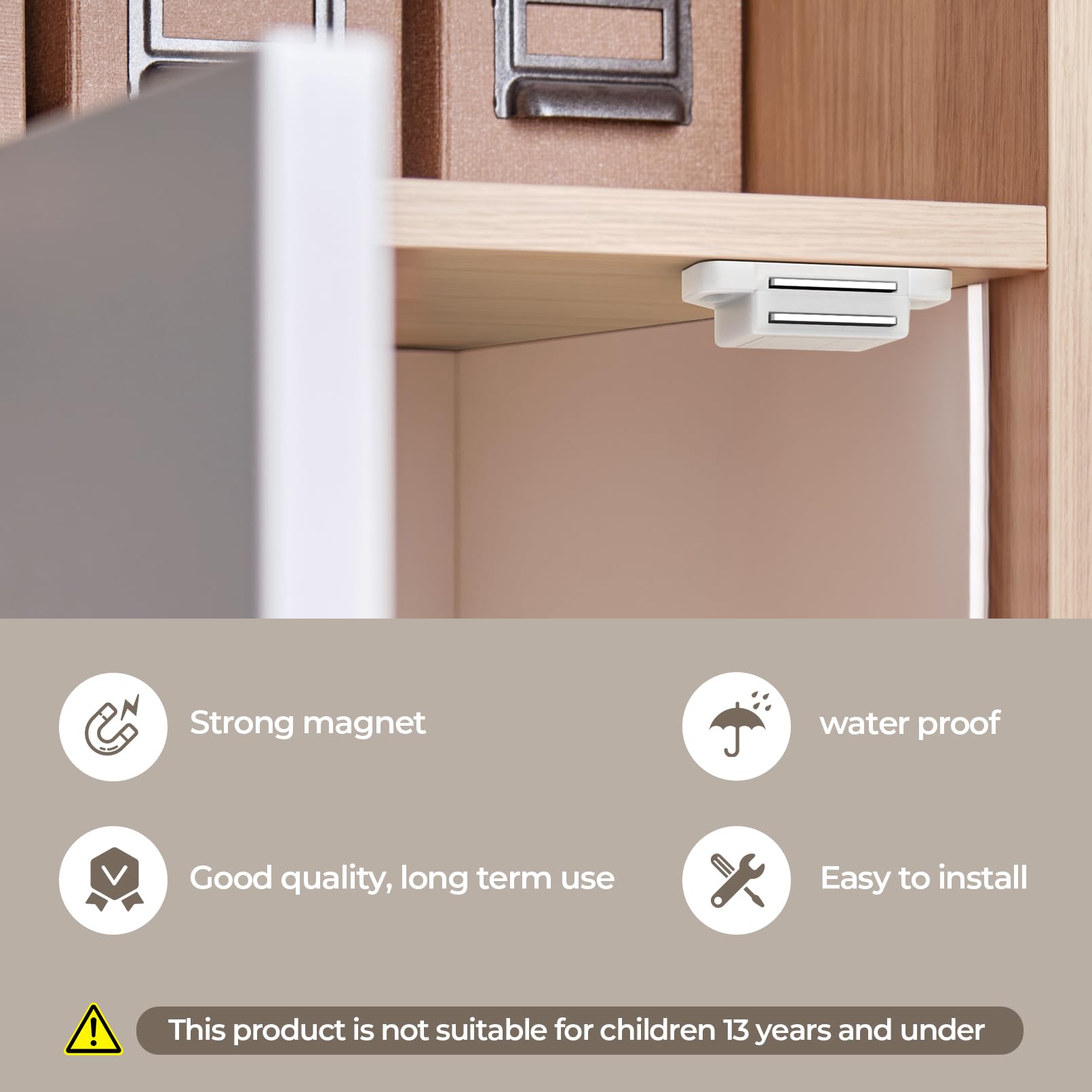 6 Pack White Magnetic Cabinet Catches - Strong Magnetic Door Latches for Kitchen Drawers, Cabinets & Closets | Secure Closure Solution for Home Organization & Child Safety