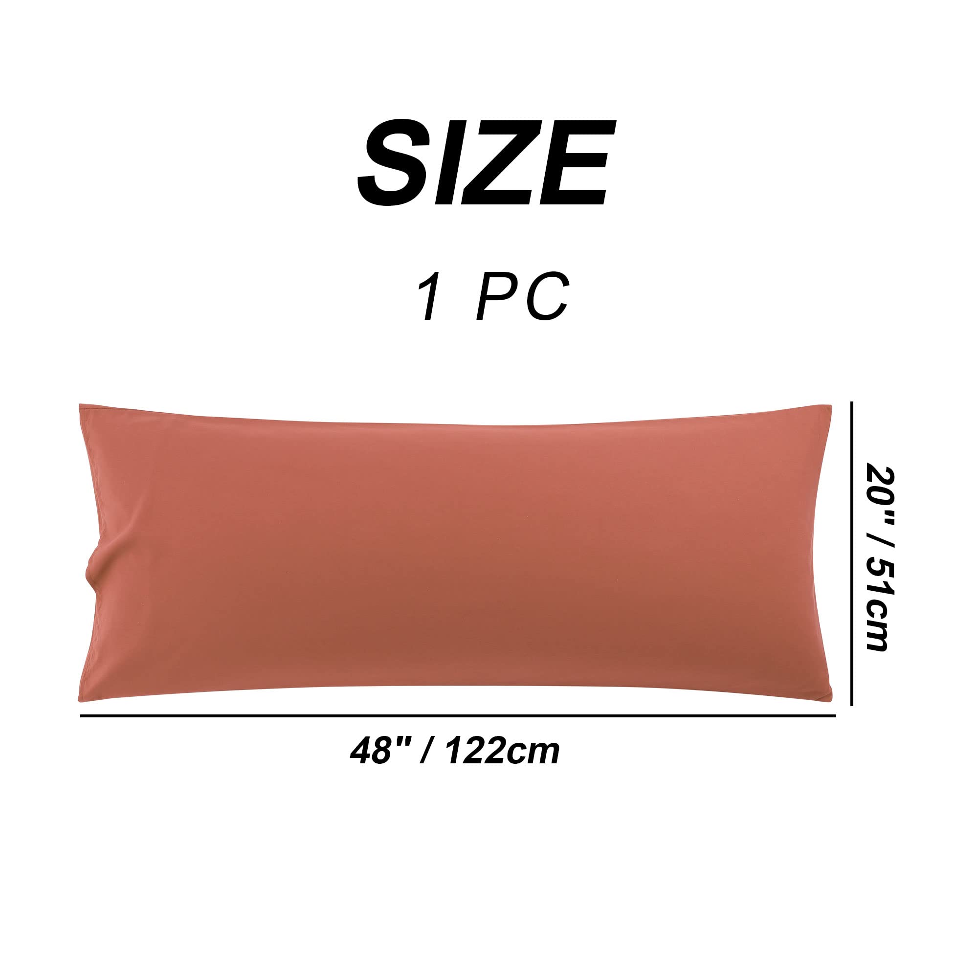 Soft Microfiber Body Pillow Case 20x48 Inches - Orange Replacement Cover for Full Body Pillows - 90 GSM Polyester Weave - Perfect for Pregnancy Support, Back Pain Relief & Comfortable Sleeping