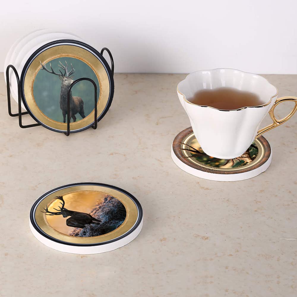 4-Pack Ceramic Coasters with Cork Base - Absorbent Stone Drink Coasters for Mugs & Cups (4.25