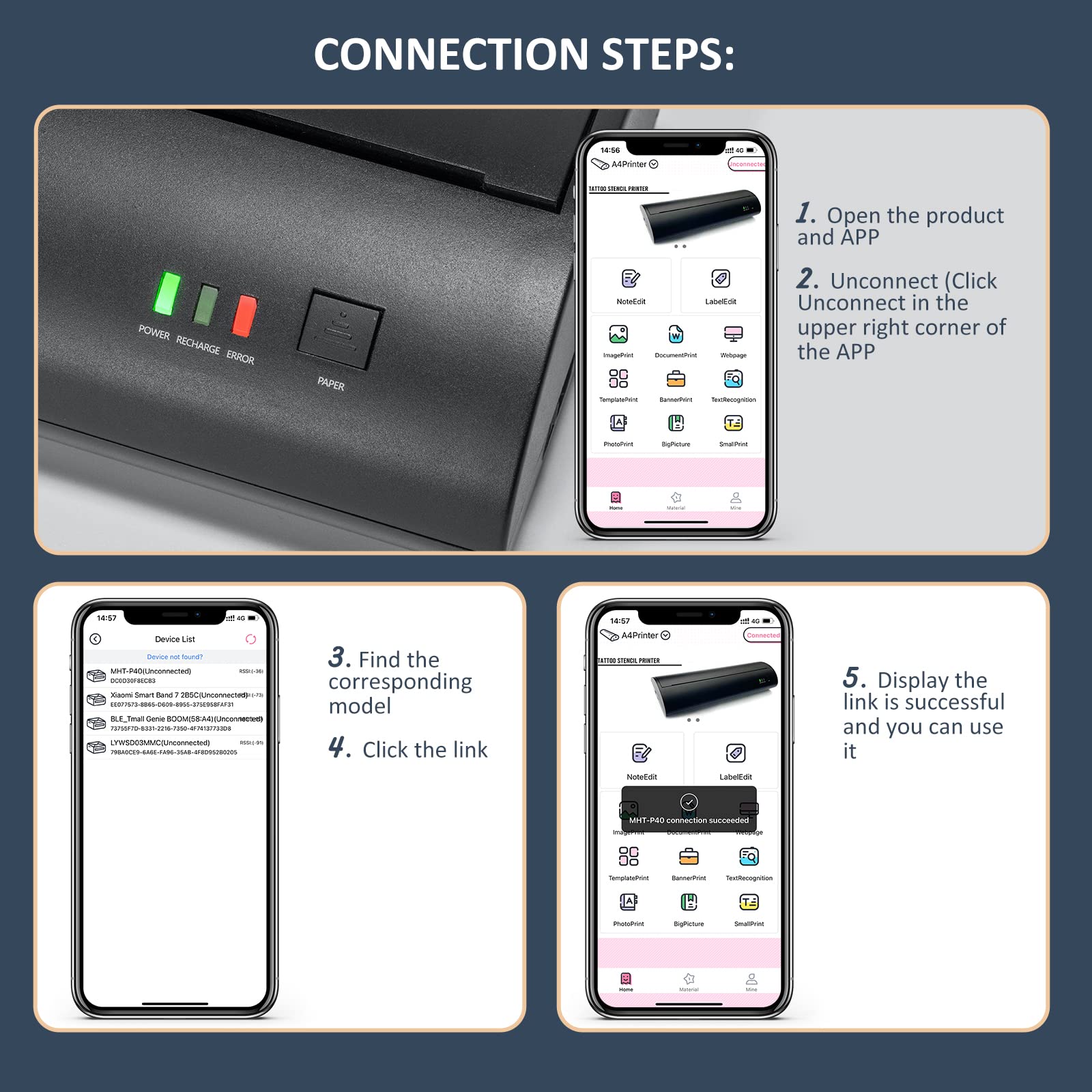 VLOXO Wireless Tattoo Stencil Printer - Portable Rechargeable Thermal Transfer Copier for Tattoo Artists, Works with iOS & Android Smartphones, Includes 10 Tattoo Stencil Papers - Perfect for Tattoo Studios, Home Use & Professional Tattoo Design Transfer