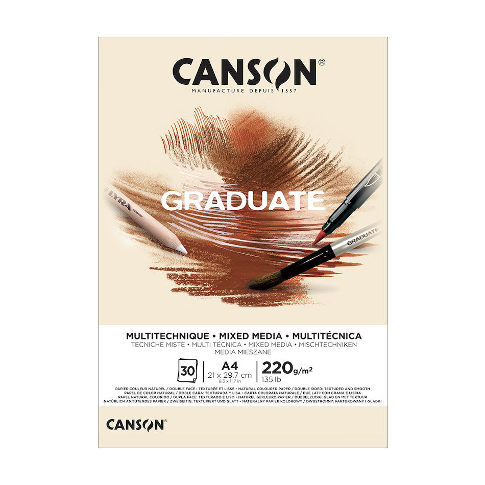 Canson Graduate Yellow Ochre Mixed Media Pad A4 - 9x12 inch Sketchbook for Drawing, Painting & Watercolor - Perfect for Artists, Students & Professionals