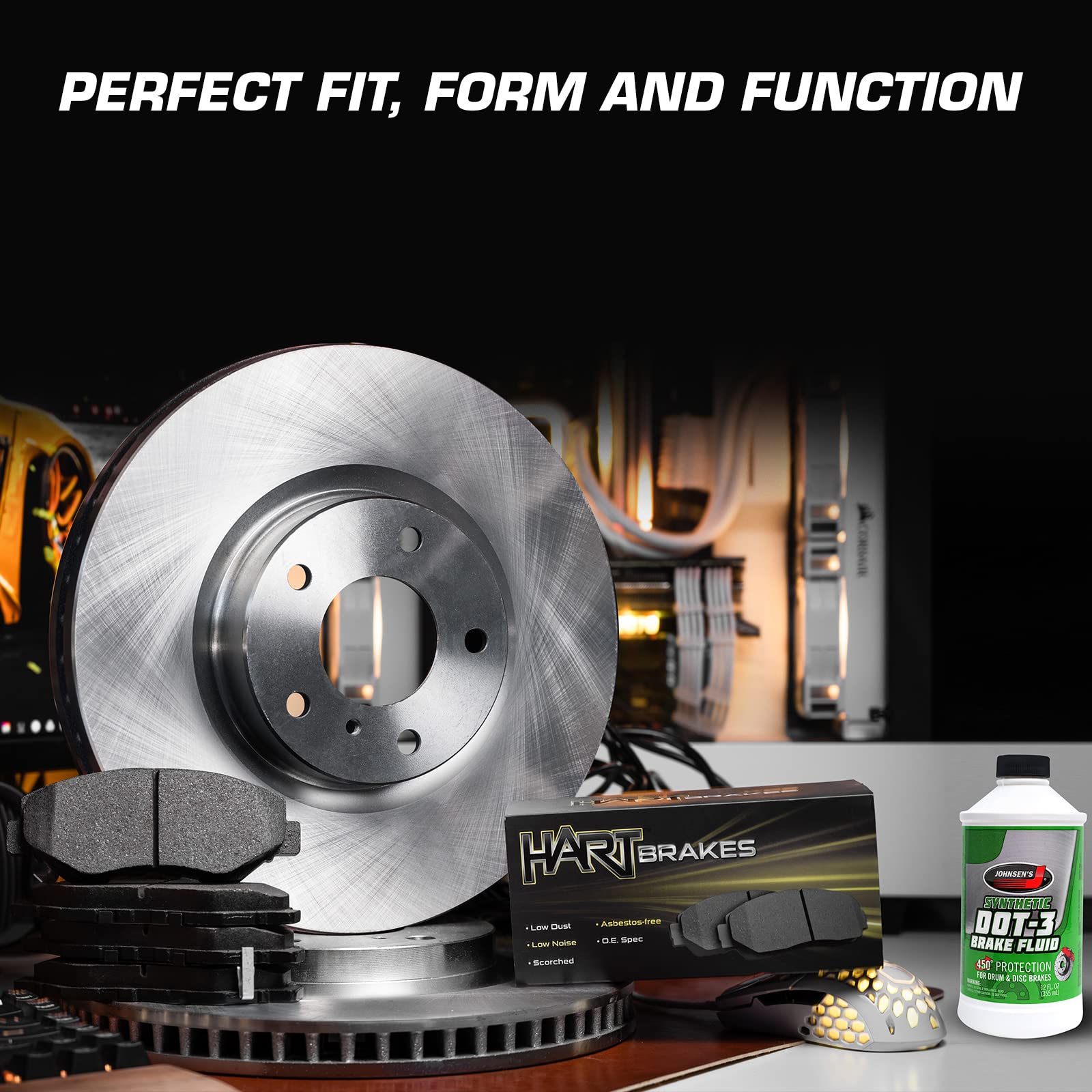 Premium Hart Front Brake Pads and Rotors Kit - Semi-Metallic Brake System Replacement for Smooth Stopping Power | Perfect for Daily Commuting, Highway Driving & Performance Vehicles