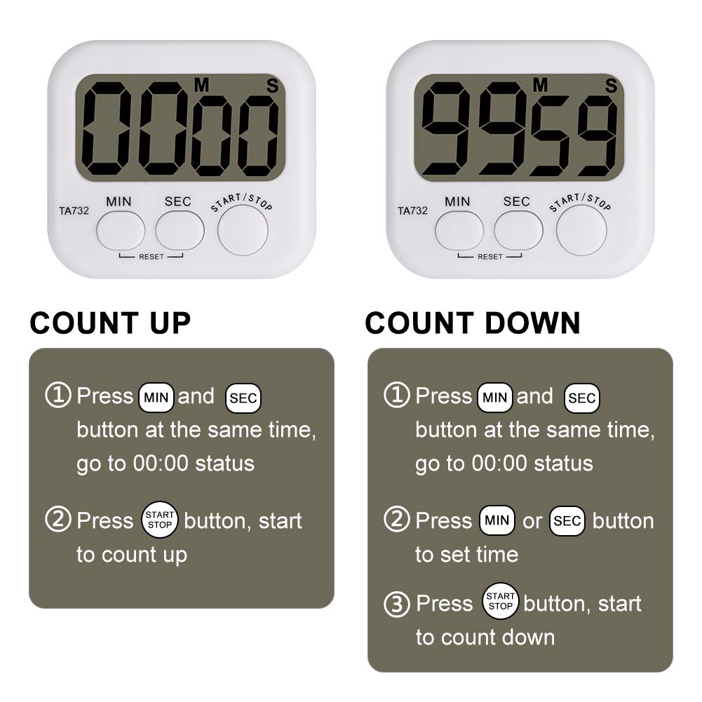 Stonylab 2-Pack Digital Timer with Loud Alarm - Magnetic Back & Large Display for Kitchen, Gym, Classroom & Office Countdown Timing