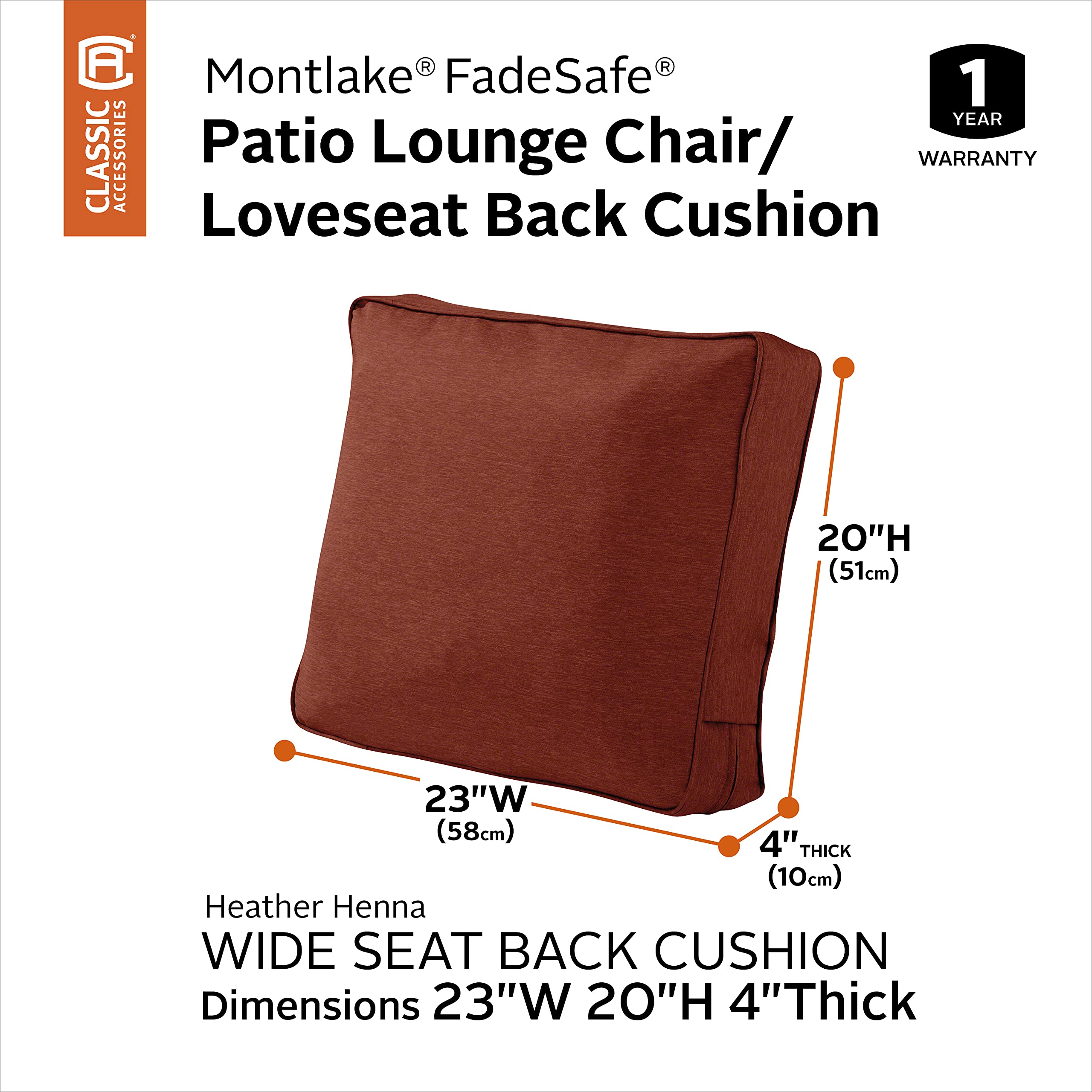 Classic Accessories Montlake FadeSafe Patio Lounge Chair & Loveseat Back Cushion - 23