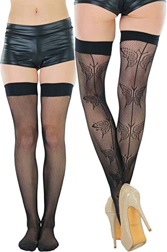 Back Seam Large Fishnet Butterflies - Black