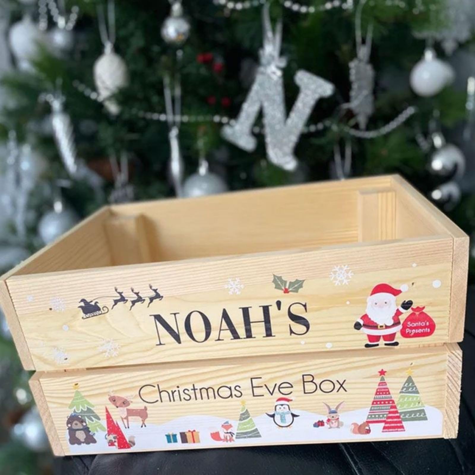Personalized Wooden Christmas Eve Crate - Custom Christmas Gift Box for Kids & Family | Holiday Decor, Present Storage & Festive Keepsake Box