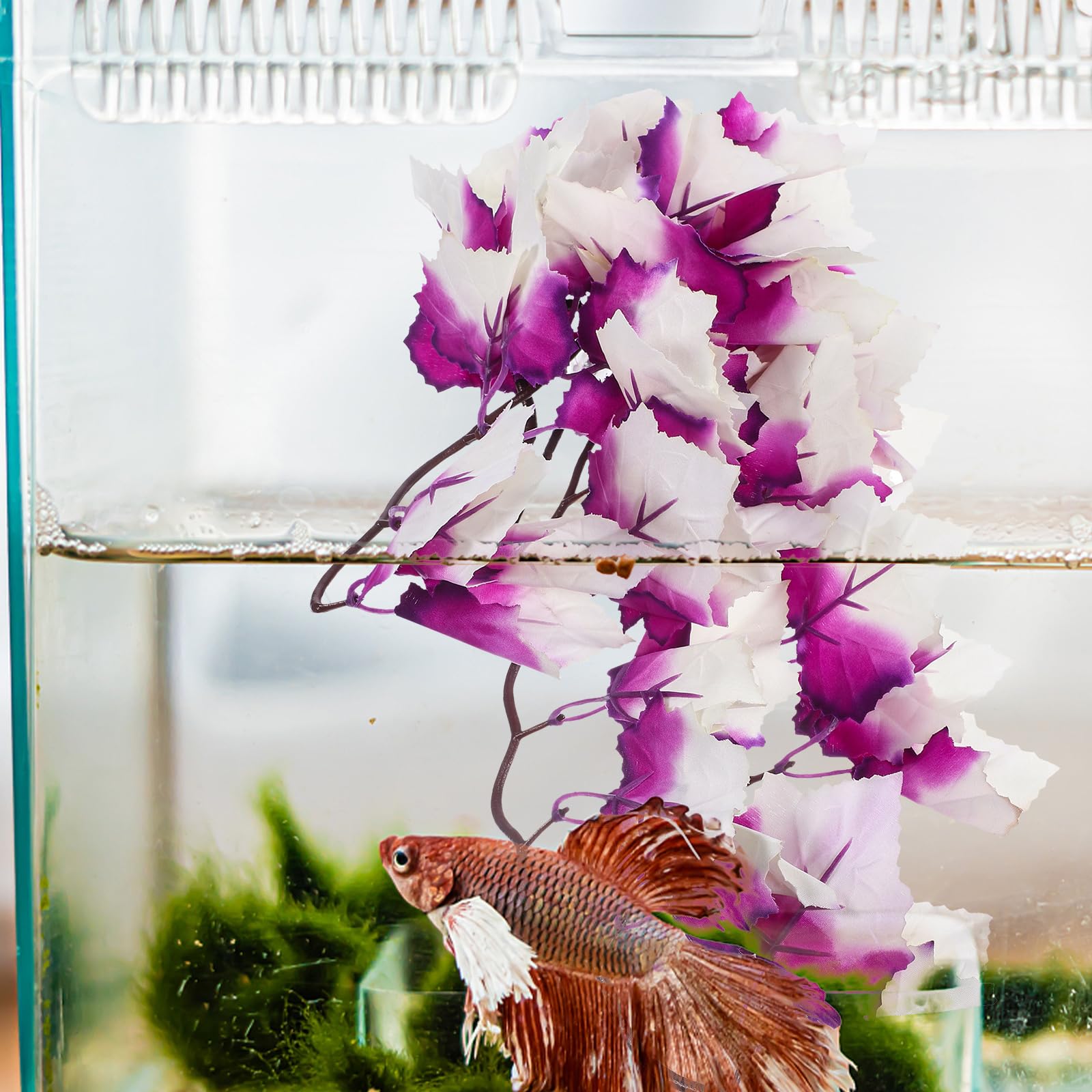 iplusmile Artificial Reptile Plants - Hanging Silk Terrarium Plants with Suction Cups, Habitat Decor for Bearded Dragons, Lizards, Geckos, Snakes & Amphibians (Purple) - Perfect for Vivarium, Terrarium & Reptile Tank Decoration
