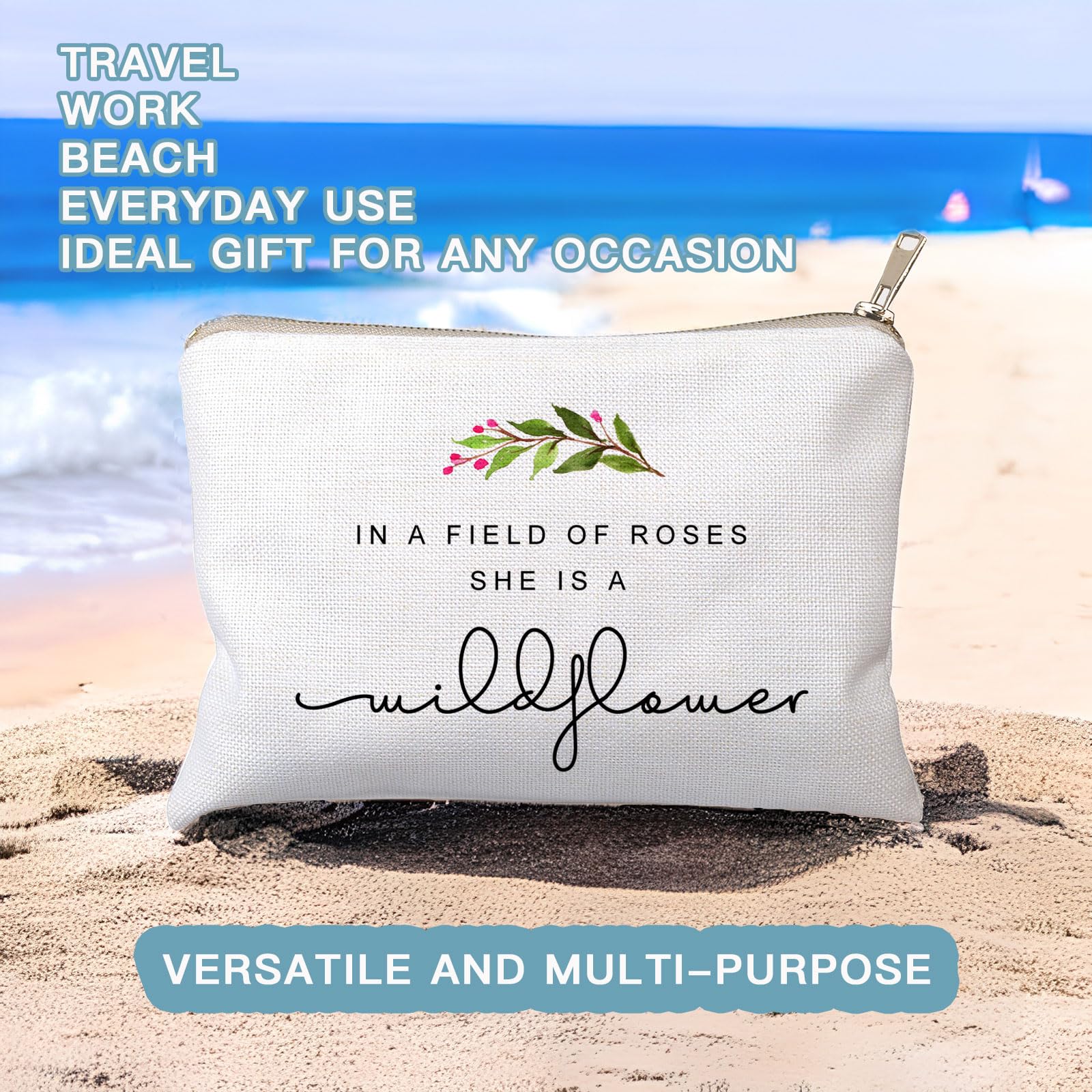 Wildflower Cosmetic Bag - Elegant Toiletry & Makeup Pouch for Women | Perfect Gift for Her, Daughter, Best Friend | Birthday, Travel & Daily Use