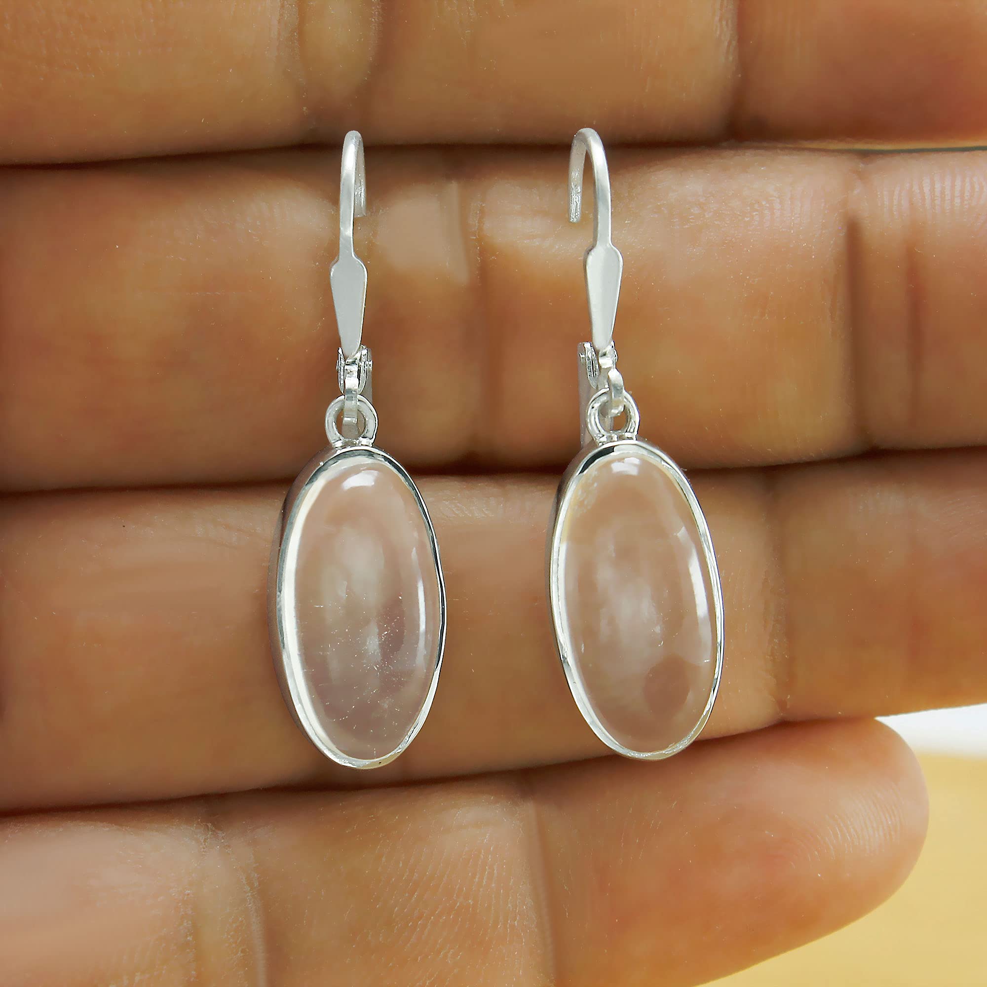TISHAVI Natural Oval Gemstone Dangle Drop Earrings - 925 Sterling Silver Birthstone Jewelry for Women - Handmade Leverback Earrings for Mom, Wife, Sister - Perfect for Weddings, Anniversaries & Special Occasions