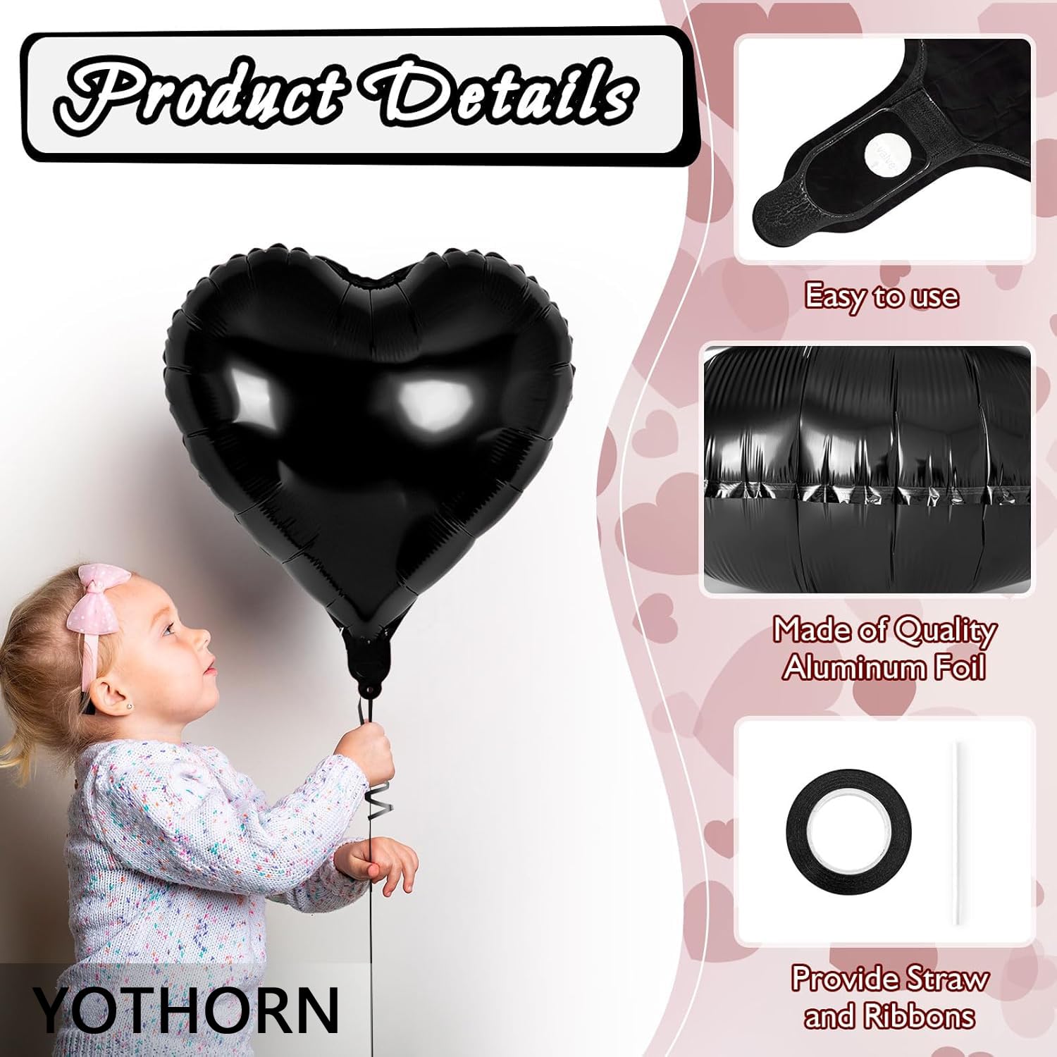12 Pcs 18 Inch Black Heart Foil Balloons - Mylar Valentine's Day Love Balloons for Birthday Party, Wedding, Baby Shower Decorations - Perfect for Romantic Events & Anniversary Celebrations