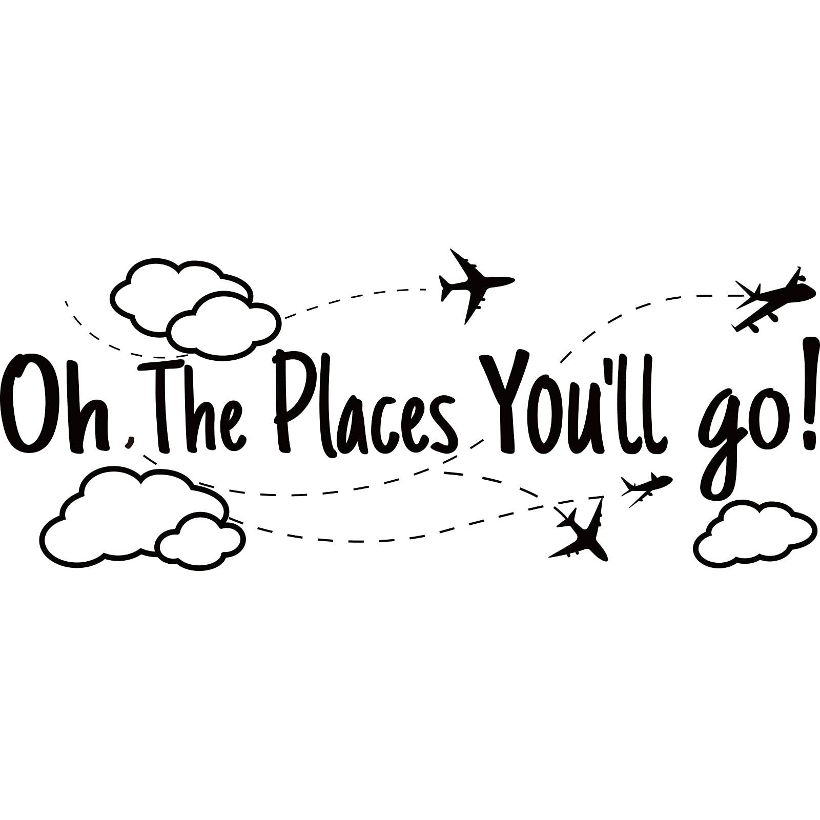 SUPERDANT Black PVC Travel Wall Stickers - Oh The Places You'll Go Vinyl Wall Decals - Inspirational Motivational Quotes for Home, Bedroom, Office & Dorm Decor - Perfect for Travel Lovers & Adventure Themed Rooms