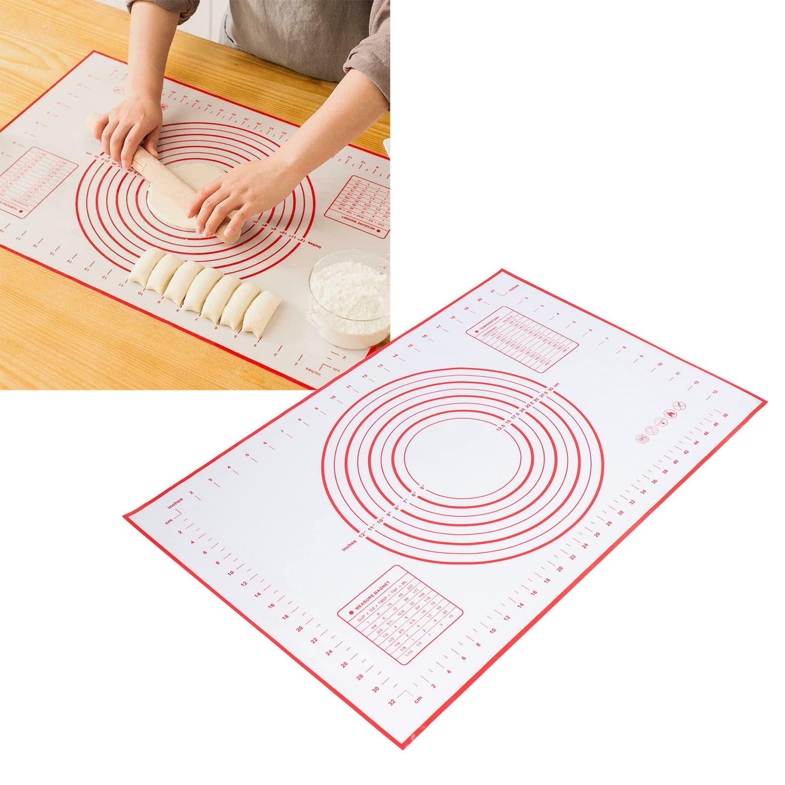 Non-Stick Dough Rolling Mat - Extra Thick Red Baking Fondant Mat with Measurement Scale for Pastry, Pie Crust & Cookie Dough | Perfect for Home Bakers & Professional Chefs (Kitchen, Bakery, Cooking Class Use)