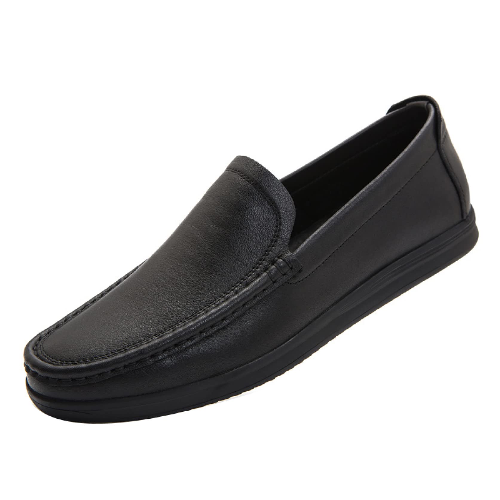 Hoxekle Men's Slip-On Leather Loafers - Lightweight Penny Loafers & Boat Shoes with Hand-Stitching - Comfortable Driving Moccasins for Casual Wear, Office & Travel