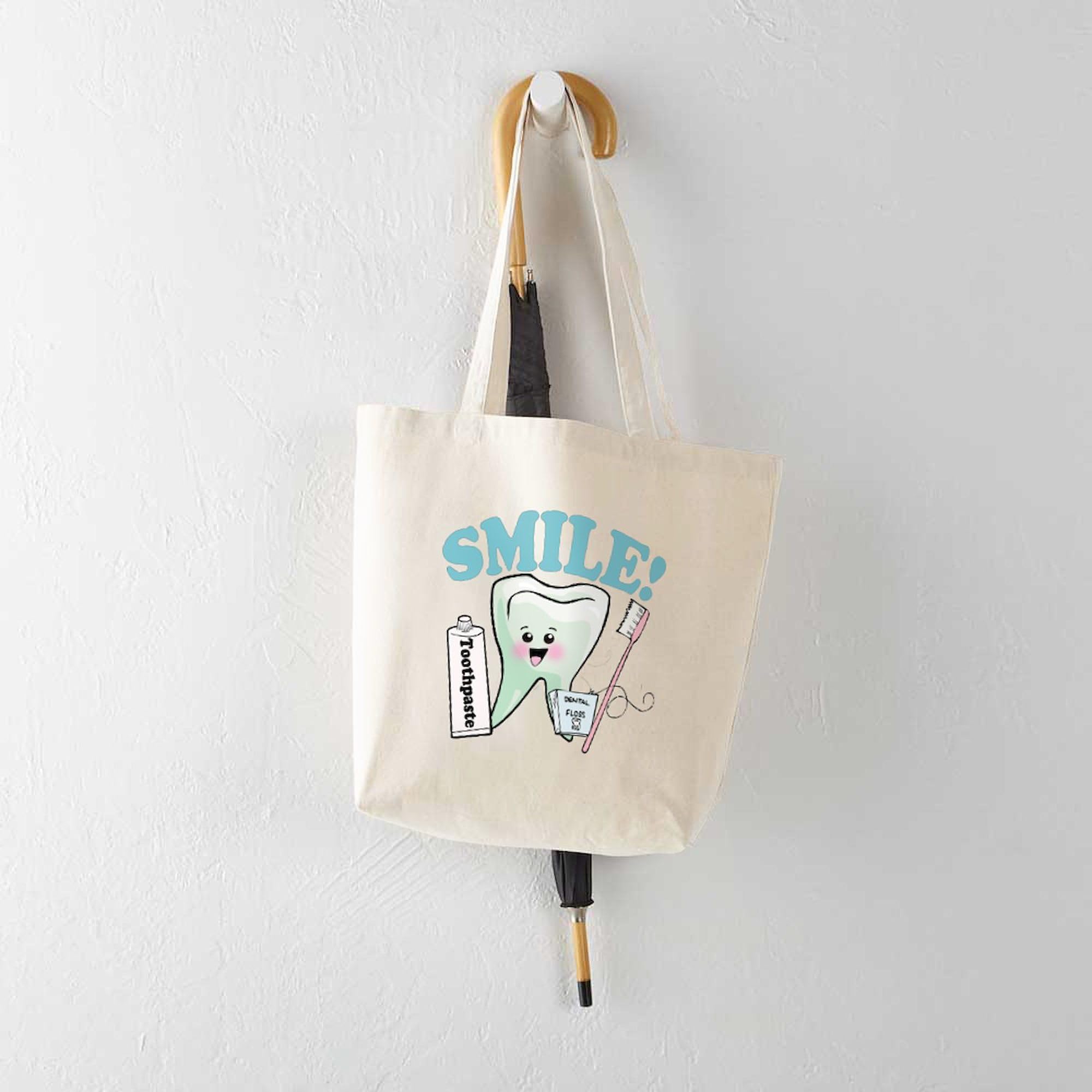 Dentist Hygienist Teeth Tote Bag - Reusable Natural Beige Canvas Shopping Bag for Dental Professionals | Perfect for Work, Groceries & Eco-Friendly Daily Use
