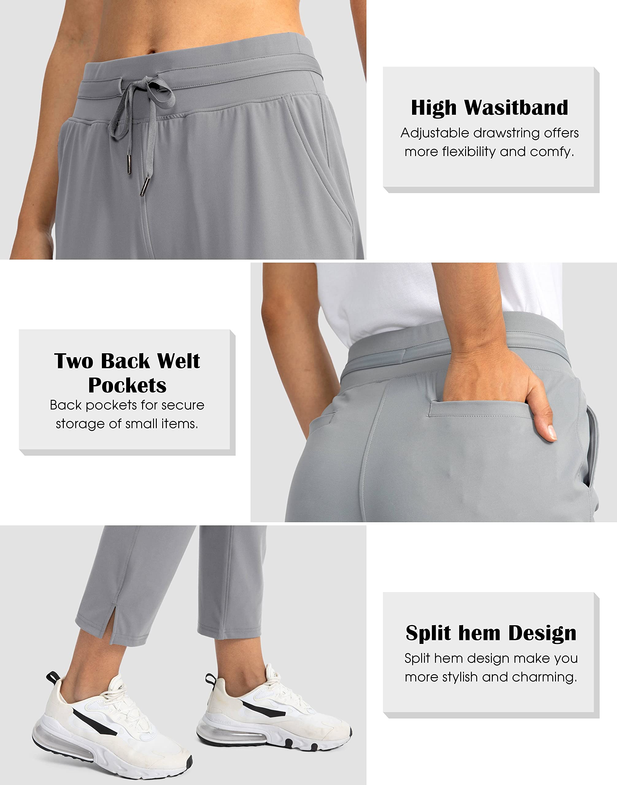 Soothfeel Women's High Waisted Sweatpants - 7/8 Length Stretchy Athletic Pants with 4 Pockets for Workout, Golf & Travel | Comfortable Casual & Work Pants for Women