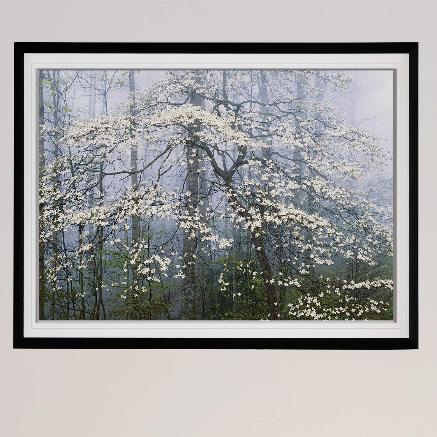 Jones Dogwood Canopy Tree Landscape Painting - Framed Nature Scenic Art Canvas Print for Home Wall Decor | Perfect for Living Room, Bedroom & Office Decoration