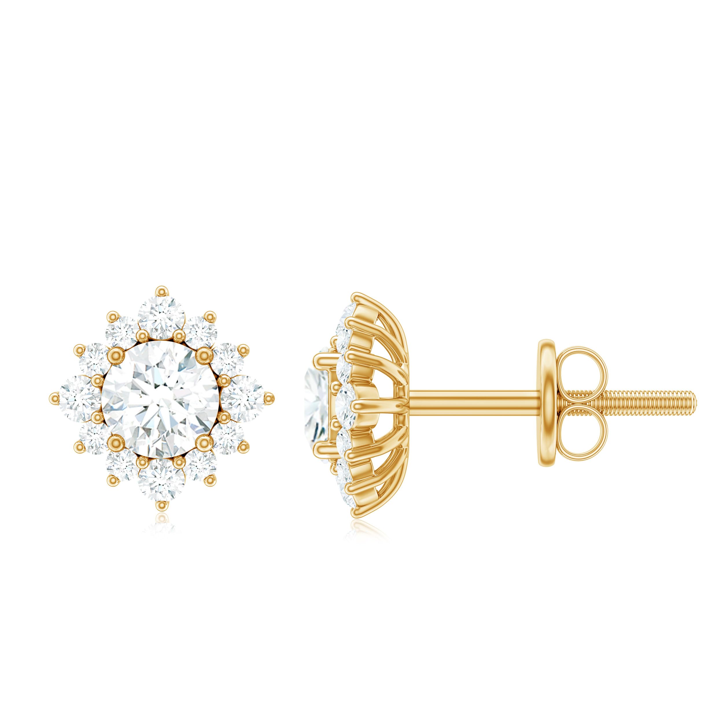 Certified Moissanite Diamond Halo Earrings - D-Vs1 Quality Stud Earrings with Jewelry Box - Perfect for Weddings, Anniversaries & Special Occasions