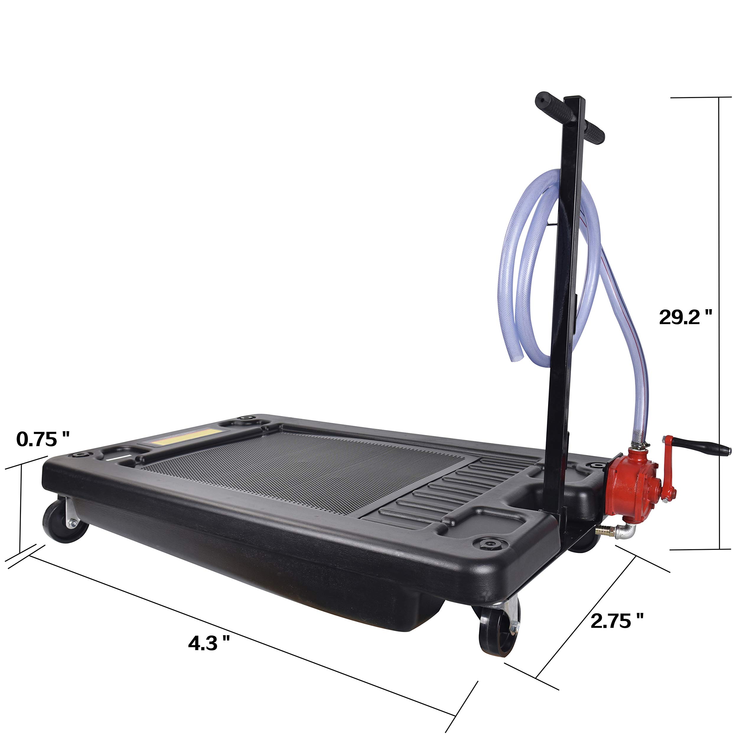 ET047T 17 Gallon Low Profile Oil Drain Pan Caddy - Portable Waste Oil Change Pan for Trucks & Cars with 8ft Evacuation Hose - Ideal for Garage, Auto Shop & DIY Oil Changes