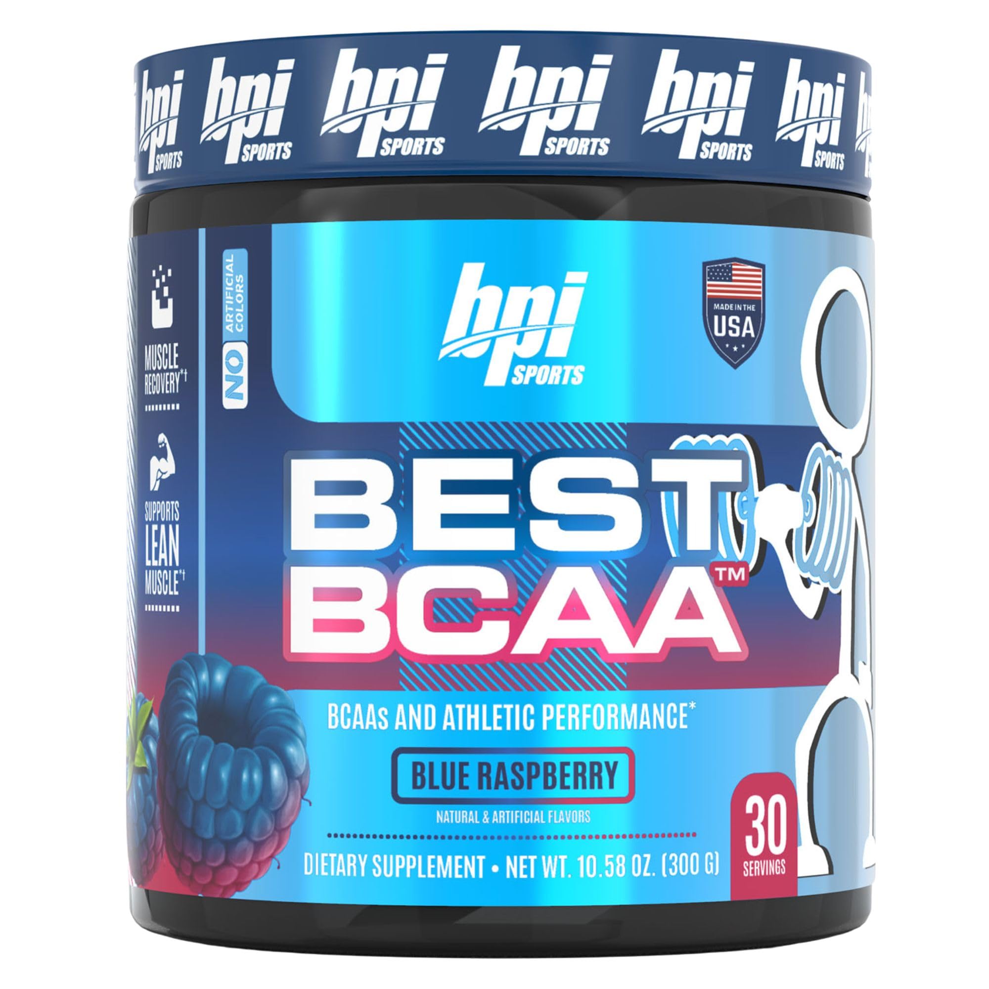 BPI Sports BEST BCAA Powder - Post Workout Recovery Drink with Branched Chain Amino Acids for Muscle Hydration & Recovery - Blue Raspberry Flavor - 30 Servings - Ideal for Gym, Fitness & Athletic Performance (Men & Women)