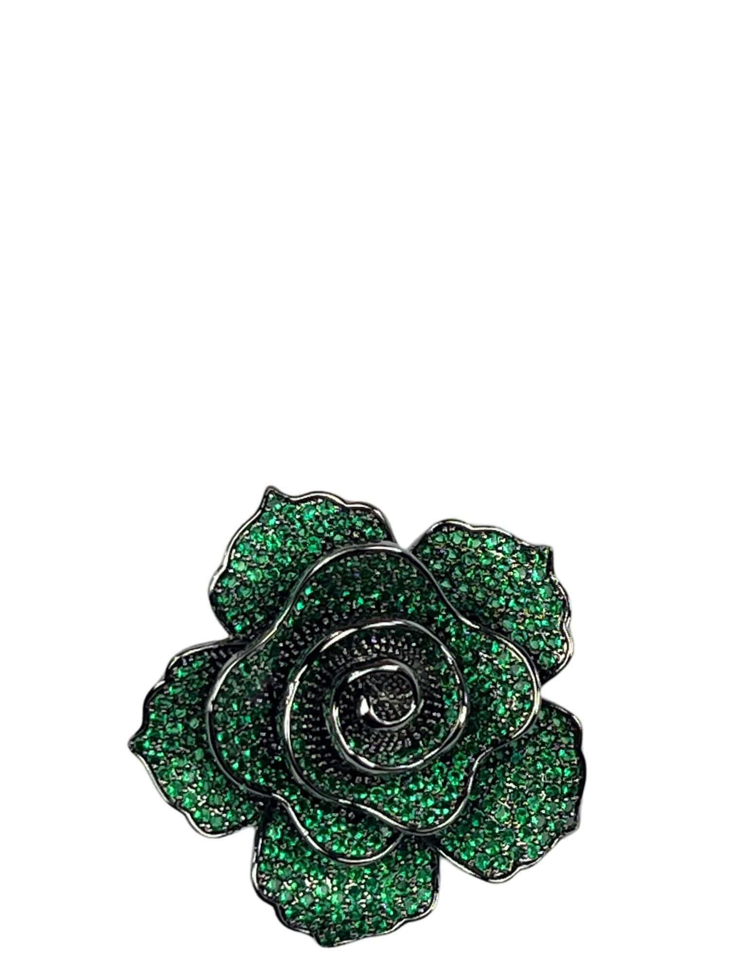 Rose Zircon Lapel Pin - Elegant Green Crystal Brooch for Women, Perfect for Suits, Blazers, Dresses & Formal Occasions
