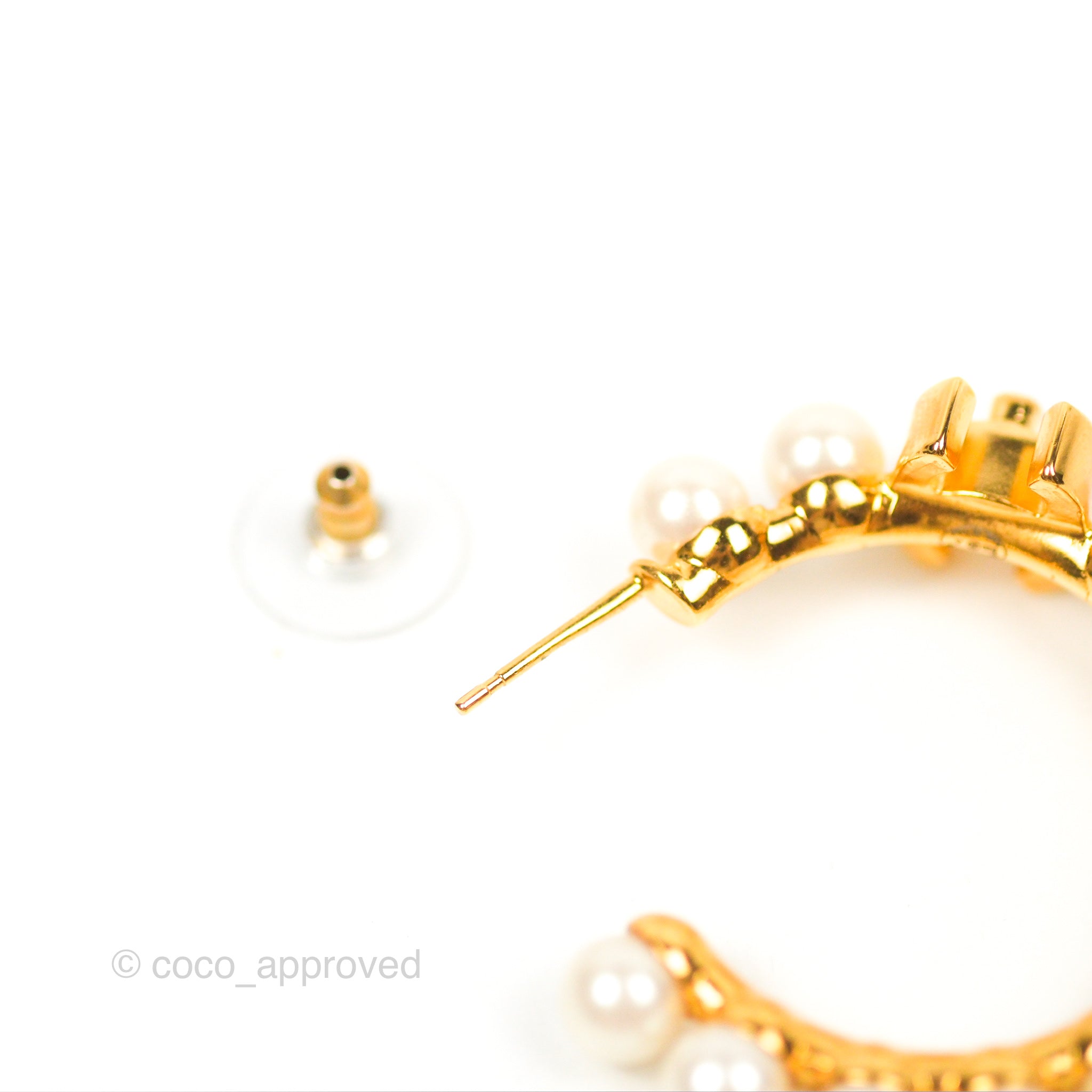 Chanel CC Pearl Hoop Earrings - Gold Tone Luxury Fashion Jewelry for Women | Perfect for Parties, Weddings & Special Occasions