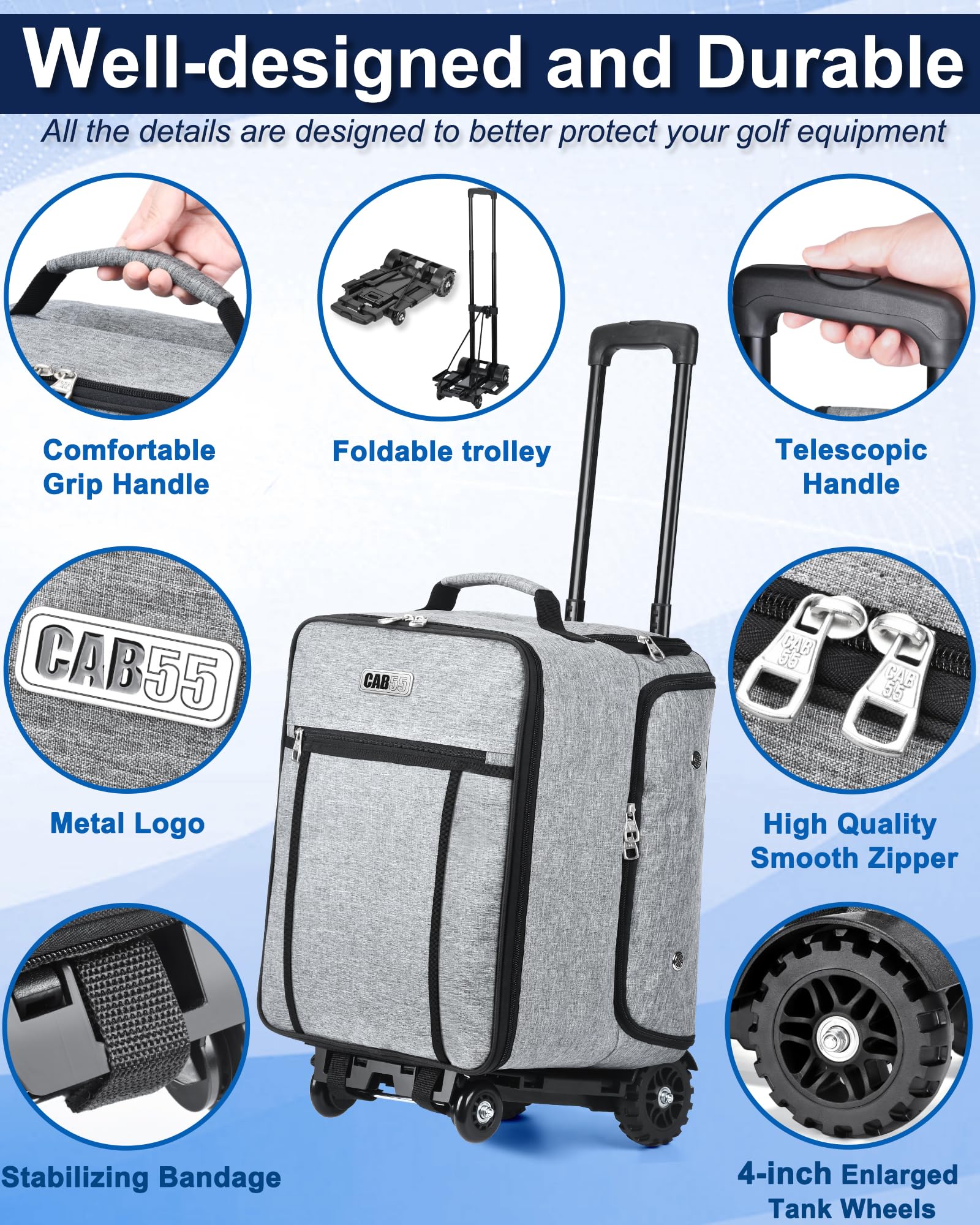 **CAB55 4-Wheel Golf Trunk Organizer – 2-Layer Waterproof Car Storage with Ventilated Shoe Compartment (Fits 2 Pairs) – Perfect for Golf Gear, Clothes & Accessories – Ideal for Golfers & Travel Enthusiasts**