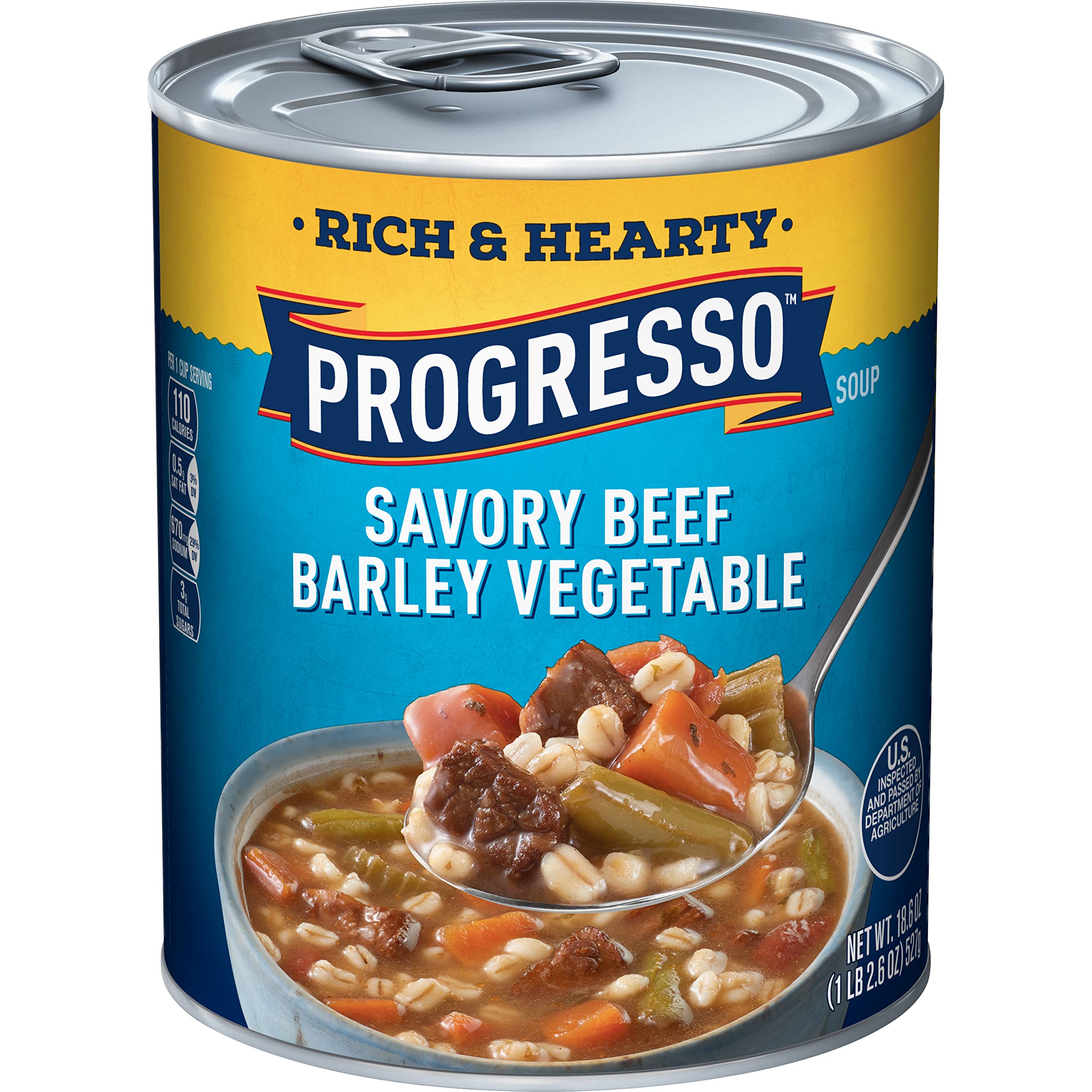 Progresso Rich & Hearty Savory Beef Barley Vegetable Canned Soup - 18.6 oz (Pack of 1) | High-Protein Ready-to-Eat Meal for Quick Lunches, Camping & Emergency Food Supply