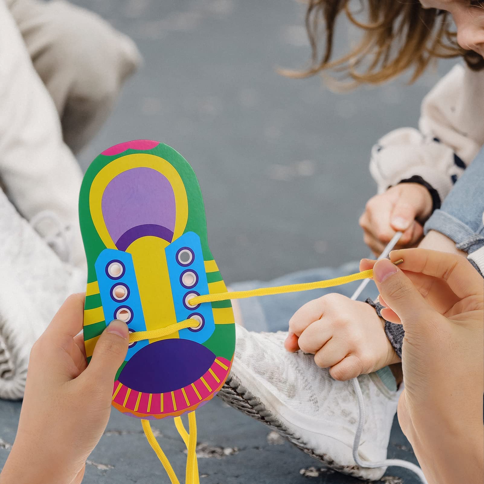 NUOBESTY Kids Learn to Tie Shoelaces Toy - 5 Sets Fine Motor Skills Teaching Toys for Toddlers & Preschoolers - Early Educational Lacing Activity for Shoe Tying Practice at Home or School