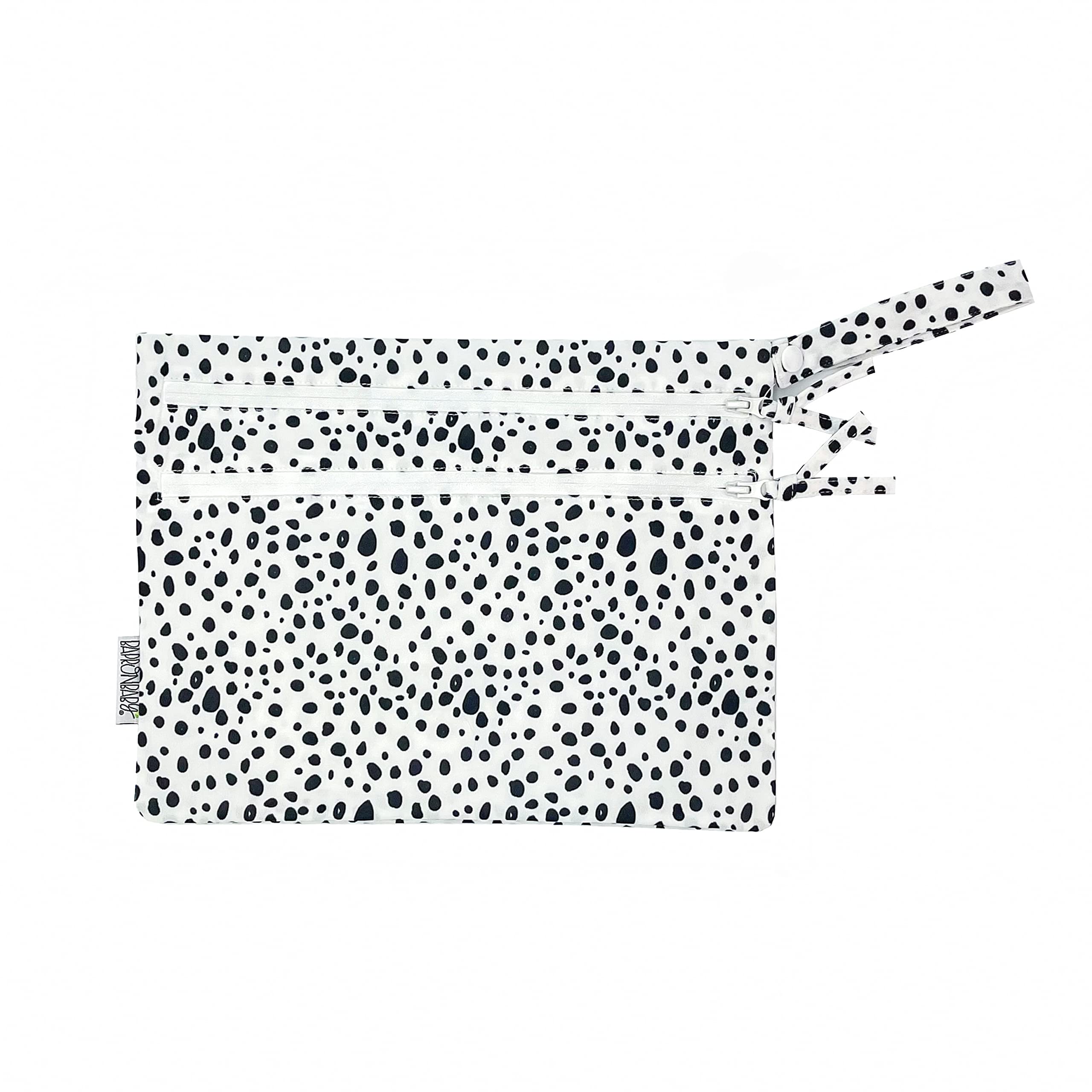 BapronBaby Organic Dot Wet Dry Bag - Waterproof Reusable Storage Pouch with Two Zipper Pockets for Diapers, Swimsuits, Mealtime & Travel - Machine Washable 11