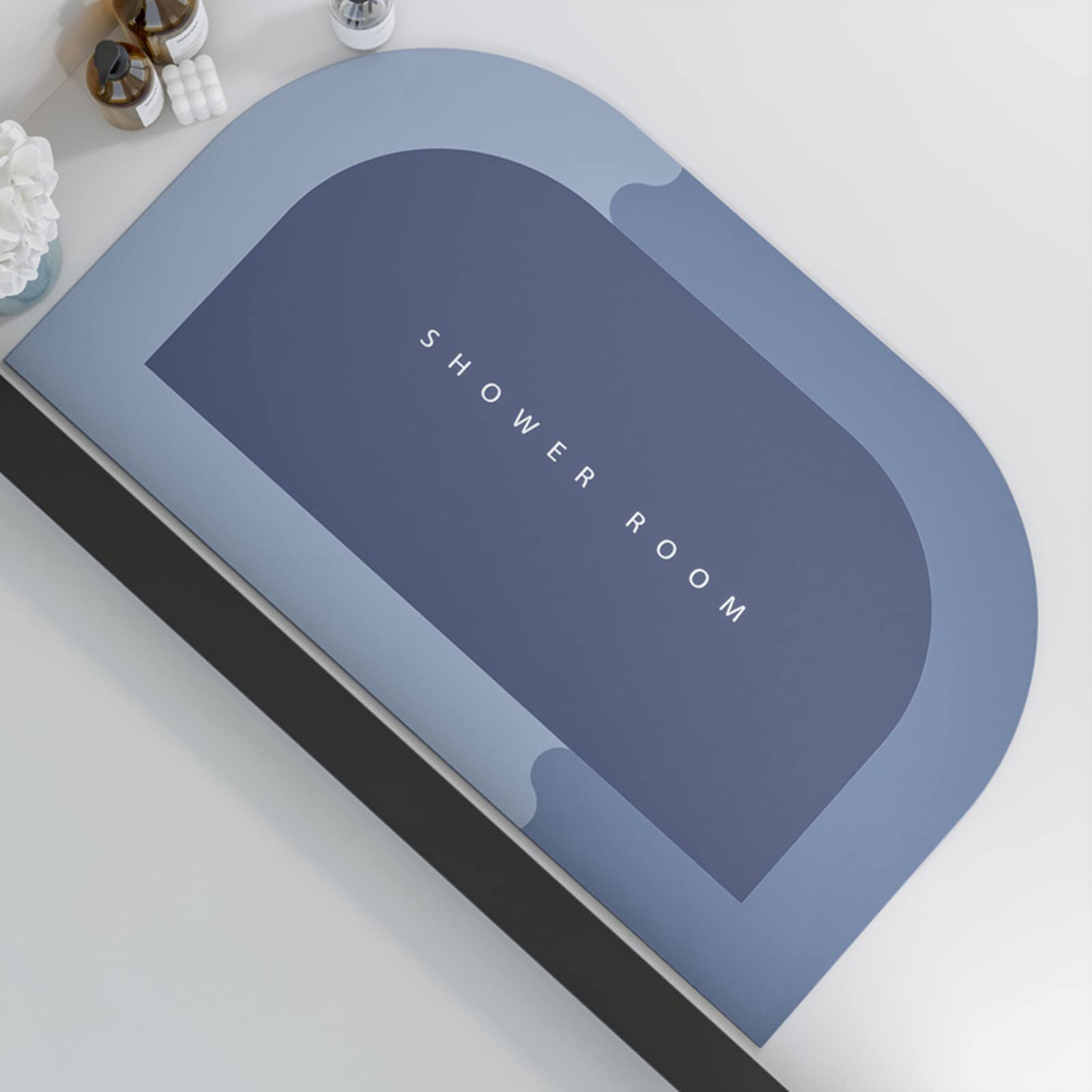 Super Absorbent Bath Mat - Non-Slip Quick Dry Microfiber Bathroom Floor Mat for Home, Soft Morandi Blue Diatom Mud Carpet (23.6x35.4 Inch Trapezoid) - Perfect for Bathroom, Shower & Vanity Areas