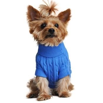 Premium Combed Cotton Cable Knit Dog Sweater for Small Medium Large Breeds - Soft Warm Winter Pet Clothing in Riverside Blue - Perfect for Outdoor Walks & Holiday Photos