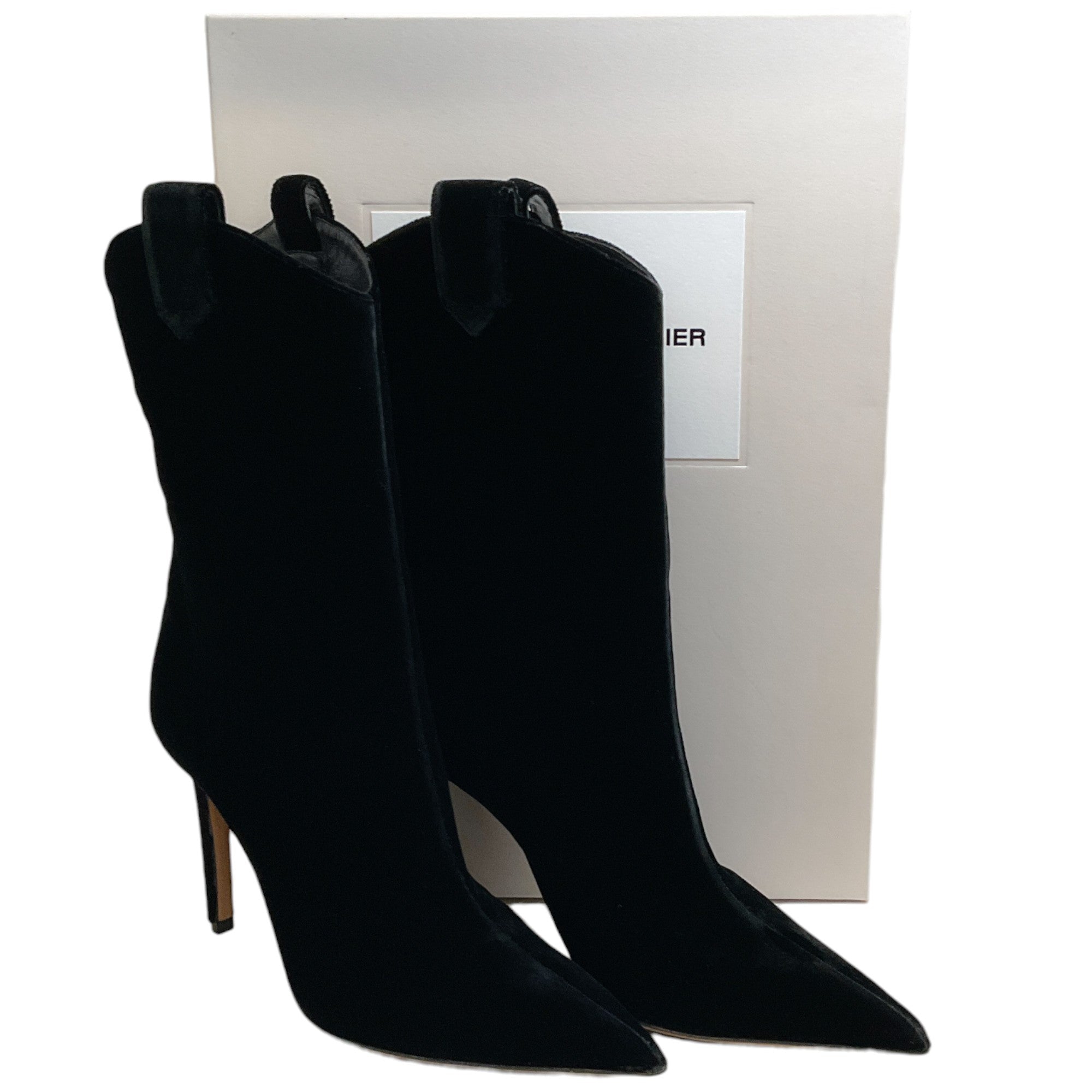 Alexandre Vauthier Black Velvet Wayne Boots for Women - Stylish Knee-High Winter Boots with Chunky Heel | Perfect for Party, Night Out & Cold Weather Fashion