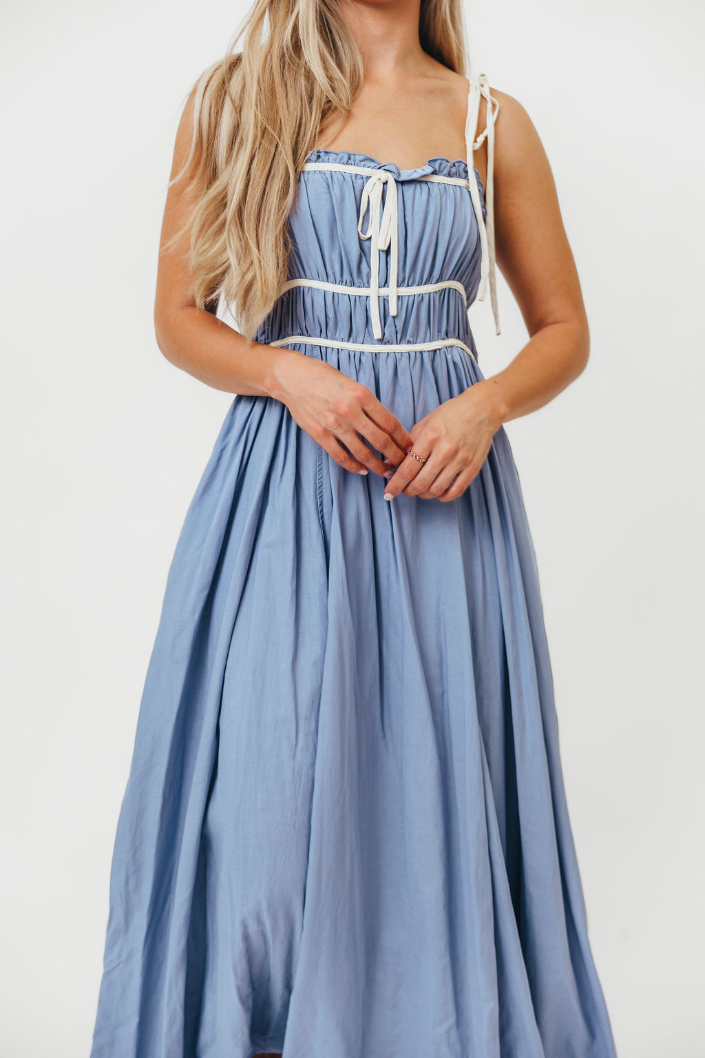 Hilsy Women's Cotton Blend Contrast Trim Maxi Dress - Elemental Blue | Flowy Long Dress for Summer, Beach, Vacation & Casual Wear
