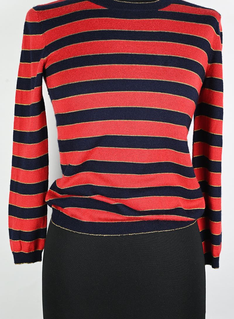 Gucci Red and Blue Striped Pullover Sweater - Size 40 | Casual Luxury Knitwear for Men & Women | Perfect for Fall Fashion, Office Wear & Weekend Outings