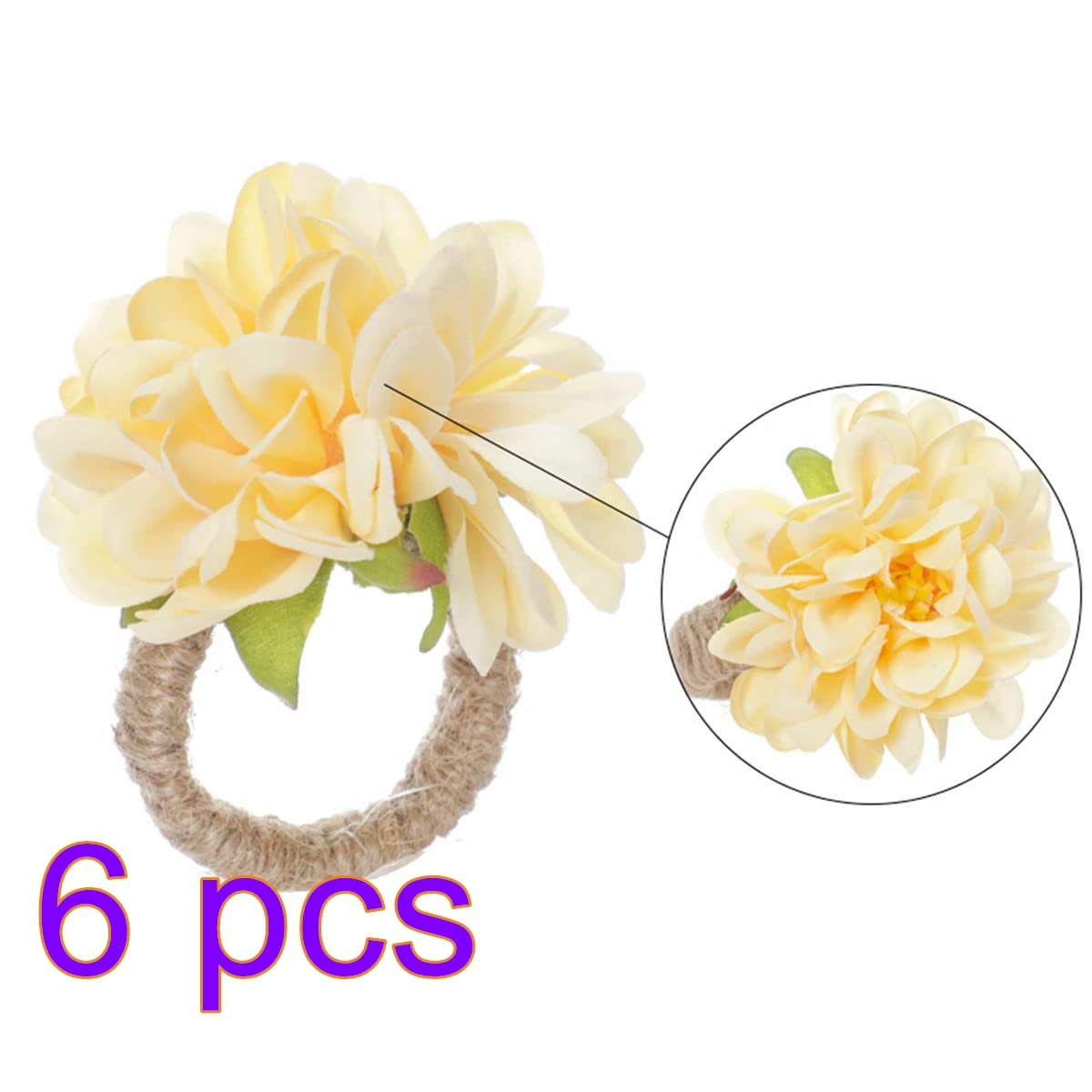 WUHNGD Set of 6 Champagne Peony Napkin Rings - Floral Serviette Holders for Wedding, Valentine's, Thanksgiving & Banquet Table Decor - Perfect for Spring Celebrations, Dinner Parties & Holiday Tablescapes