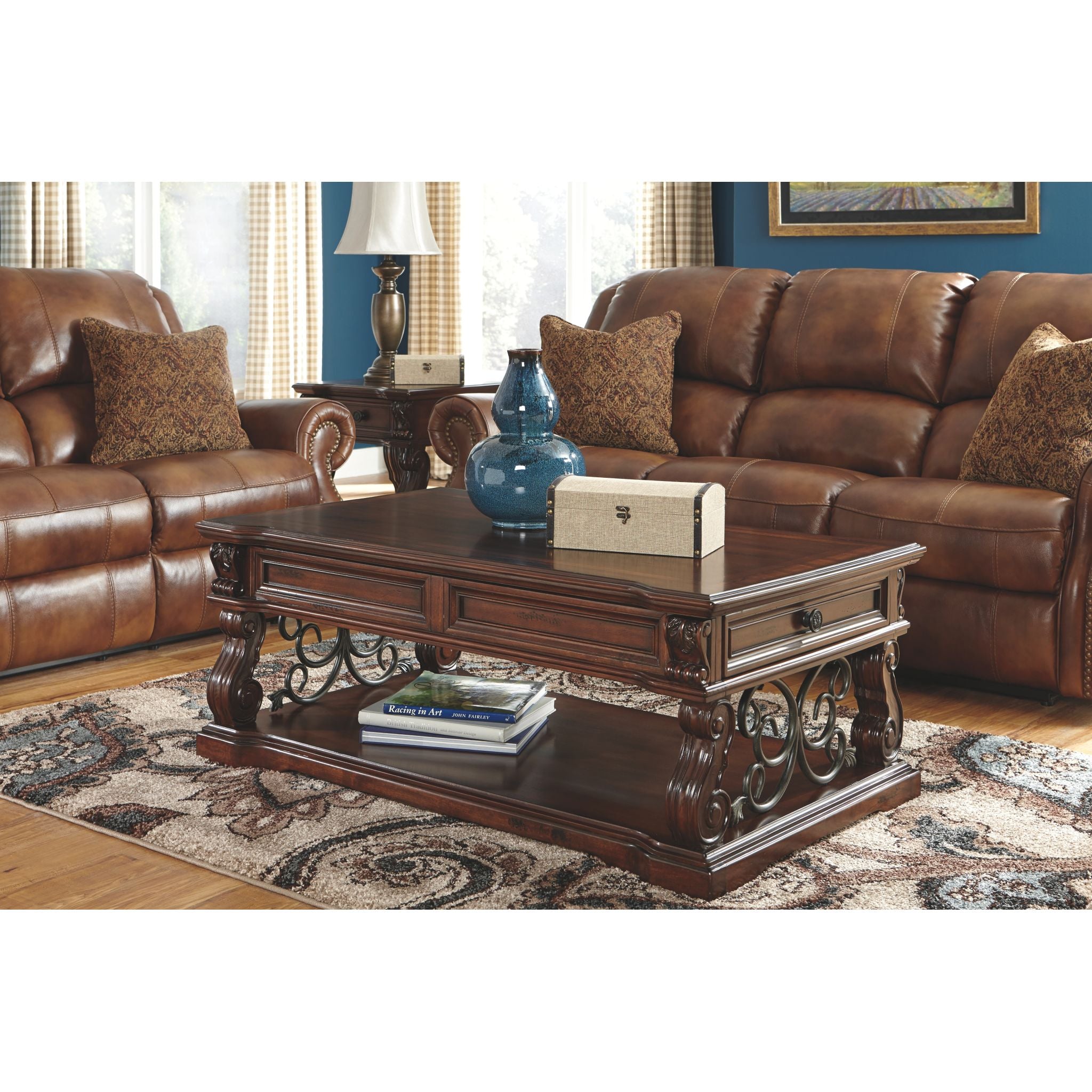 Alymere Rustic Brown Coffee Table - Farmhouse Style Living Room Furniture for Home Decor