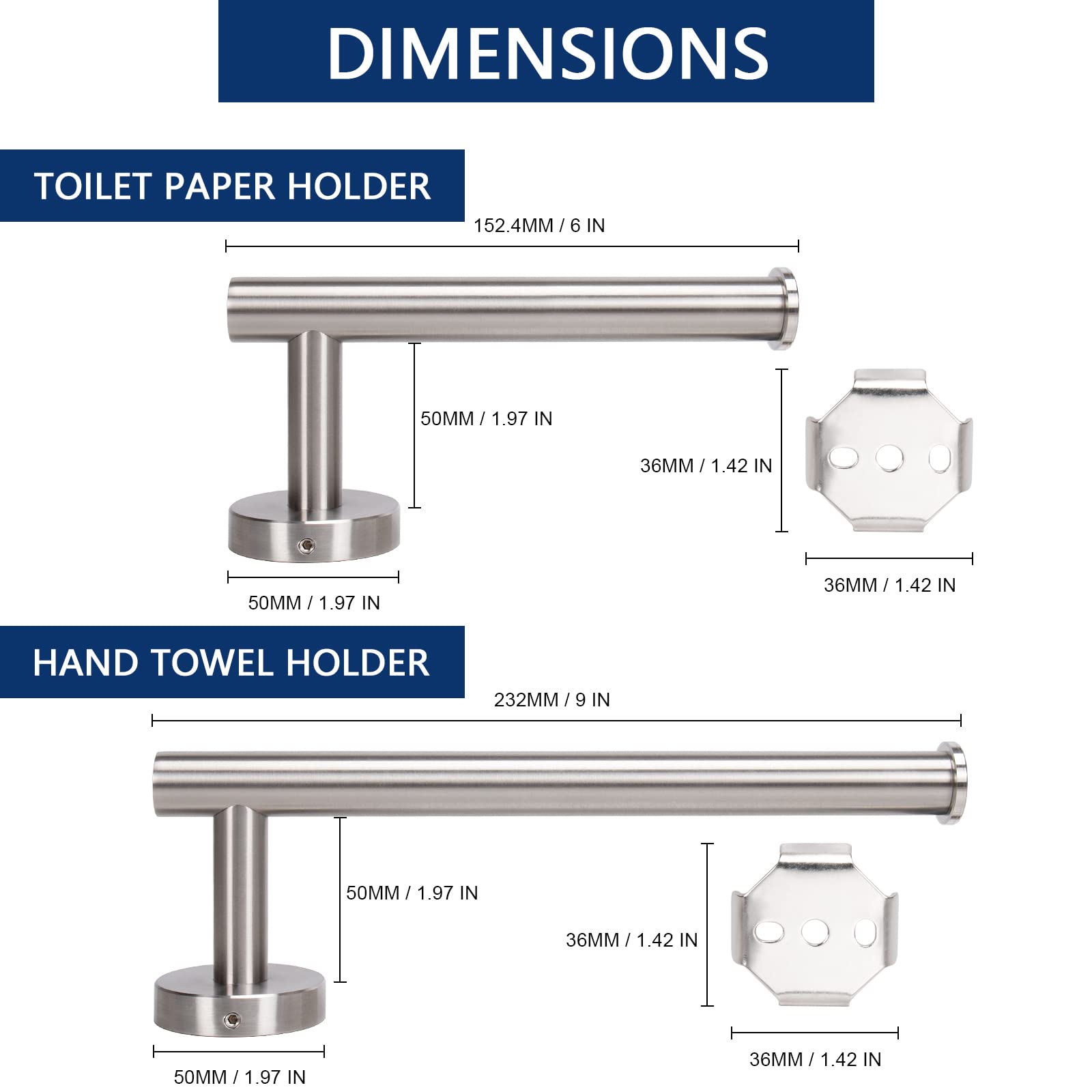 Premium 304 Stainless Steel Bathroom Hardware Set - NearMoon 2-Piece Toilet Paper Holder & Hand Towel Rack Wall Mount (Brushed Nickel) for Bathroom & Kitchen Organization