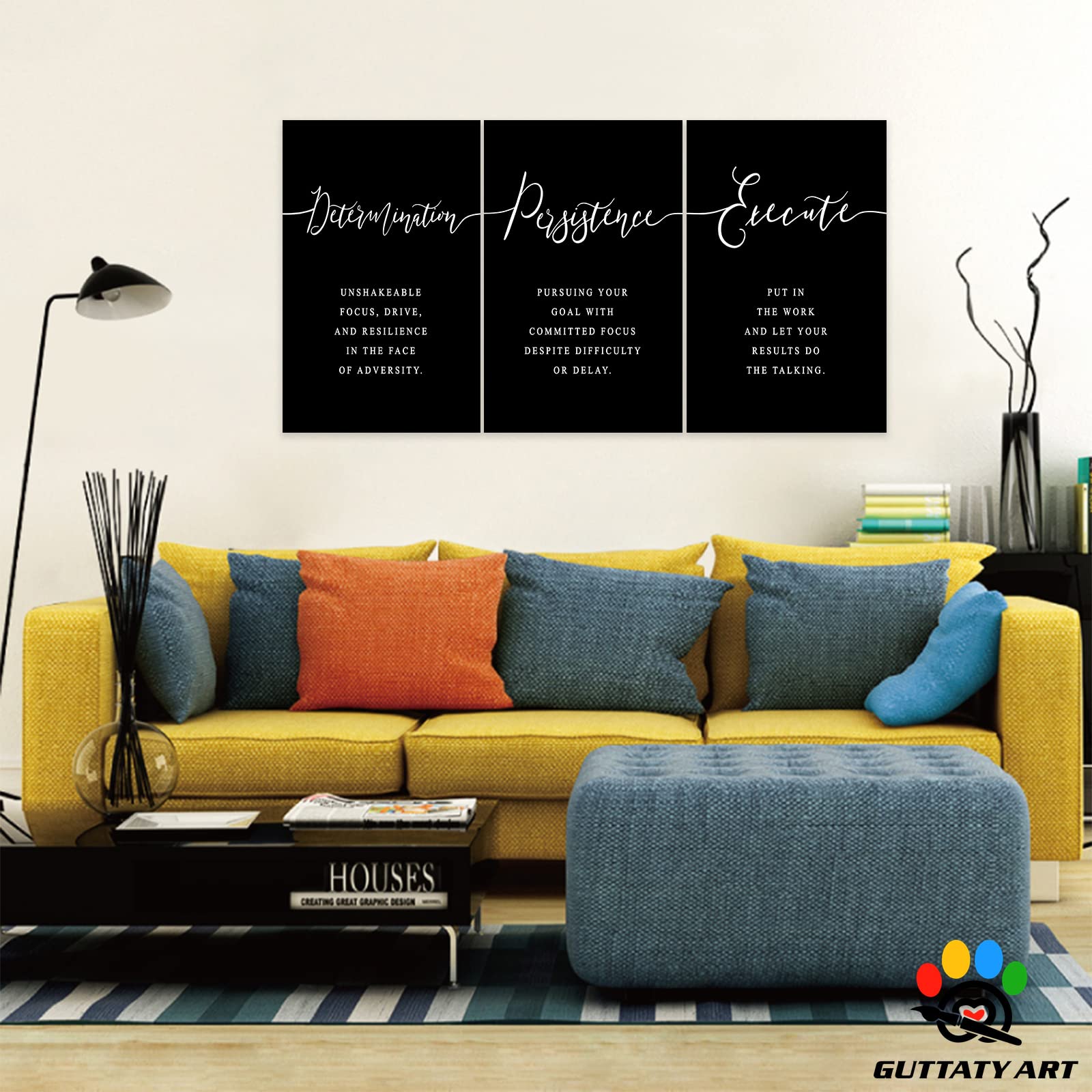 3-Piece Motivational Wall Art Set - Inspirational Quotes Canvas Prints for Office & Home Decor (20”x30”x3) - Black & White Positive Affirmation Posters - Perfect for Workspace, Living Room & Corporate Gifts