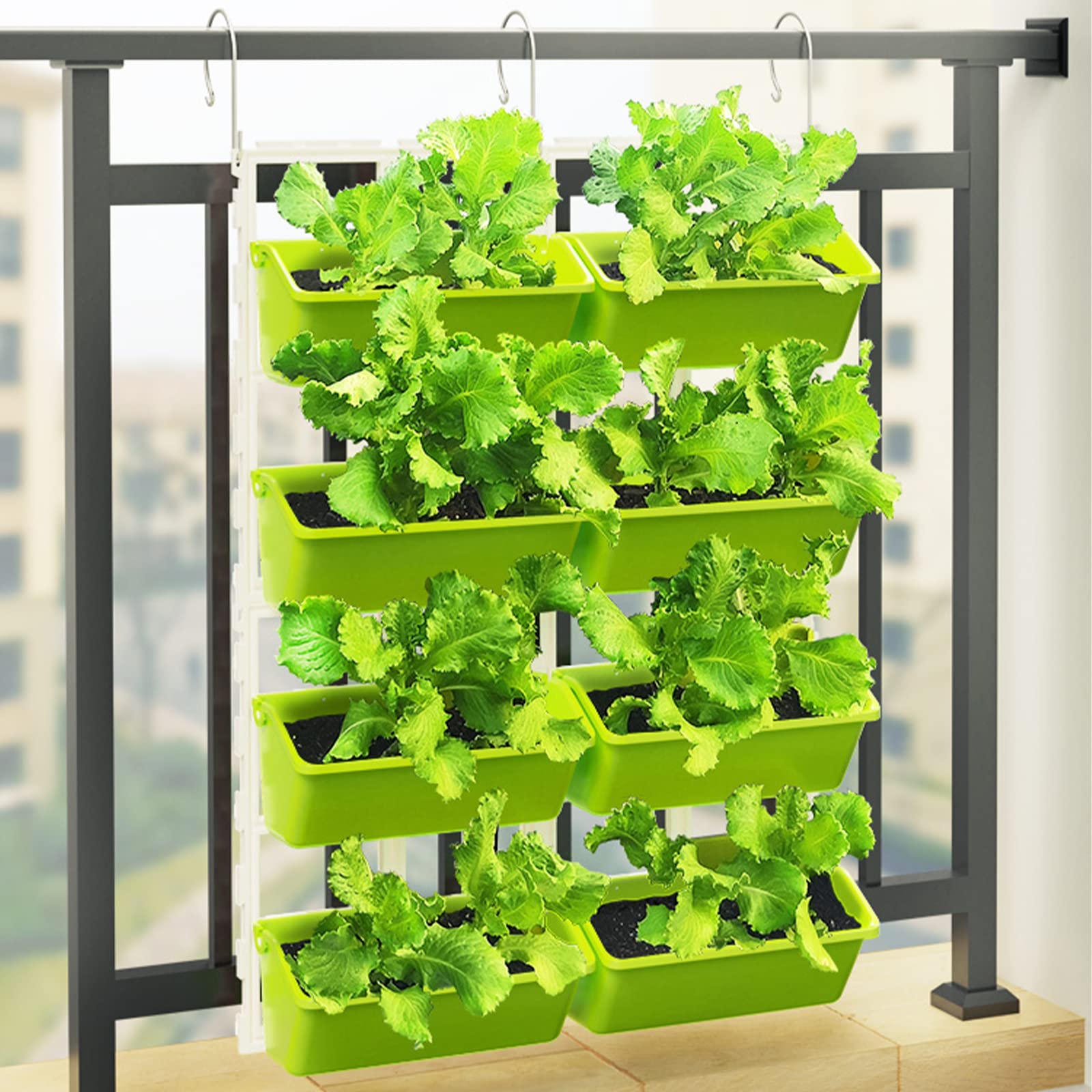 MONIPA 8-Pocket Self-Watering Vertical Planter for Indoor & Outdoor Use - Stackable Wall Mounted Planters with Drip Irrigation System, Plastic Herb Garden Pots for Balcony, Patio, and Home Decoration (Army Green) - Perfect for Small Spaces, Urban Gardening, and Green Walls